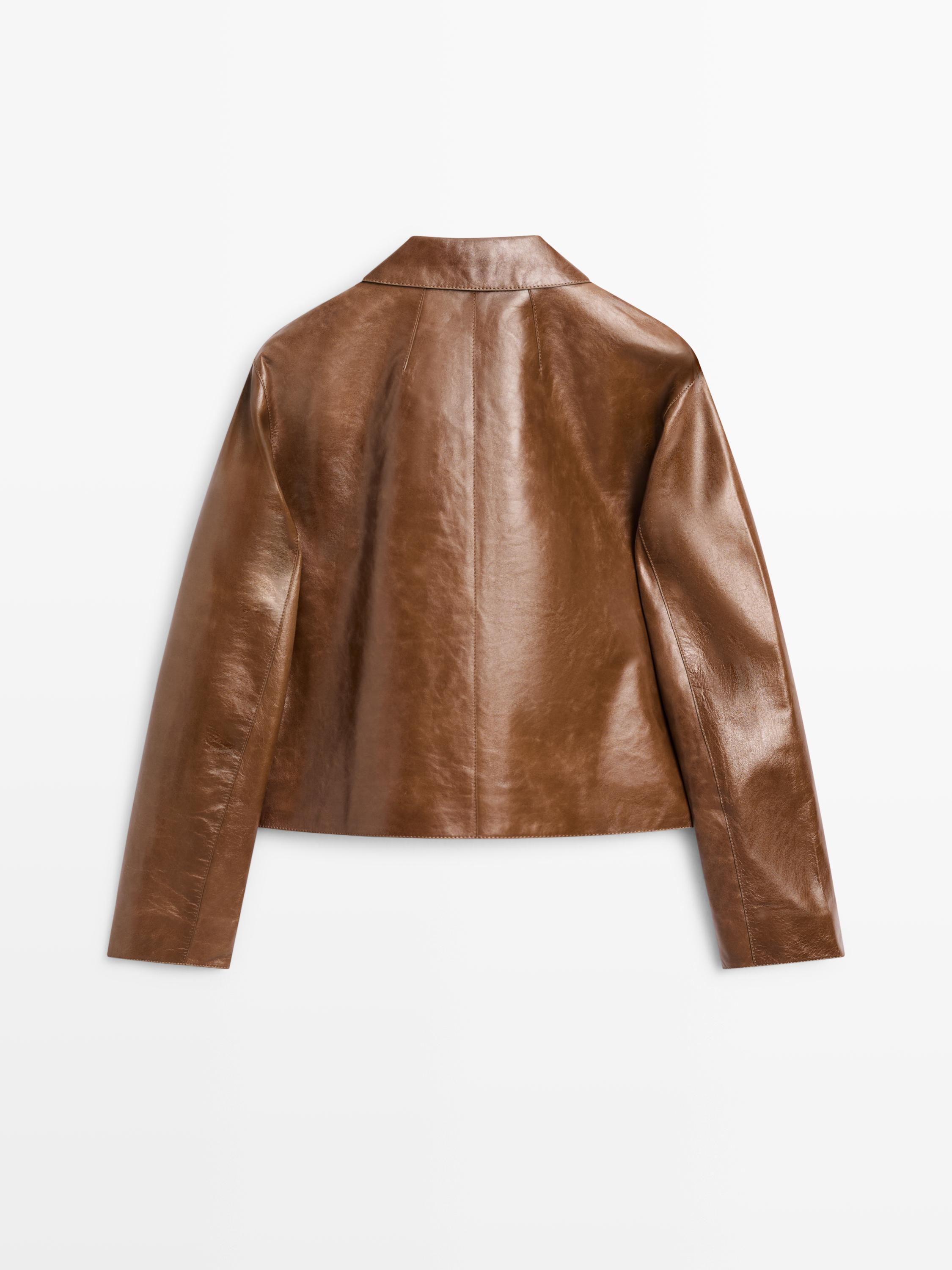 Cropped nappa leather jacket — CAMEL