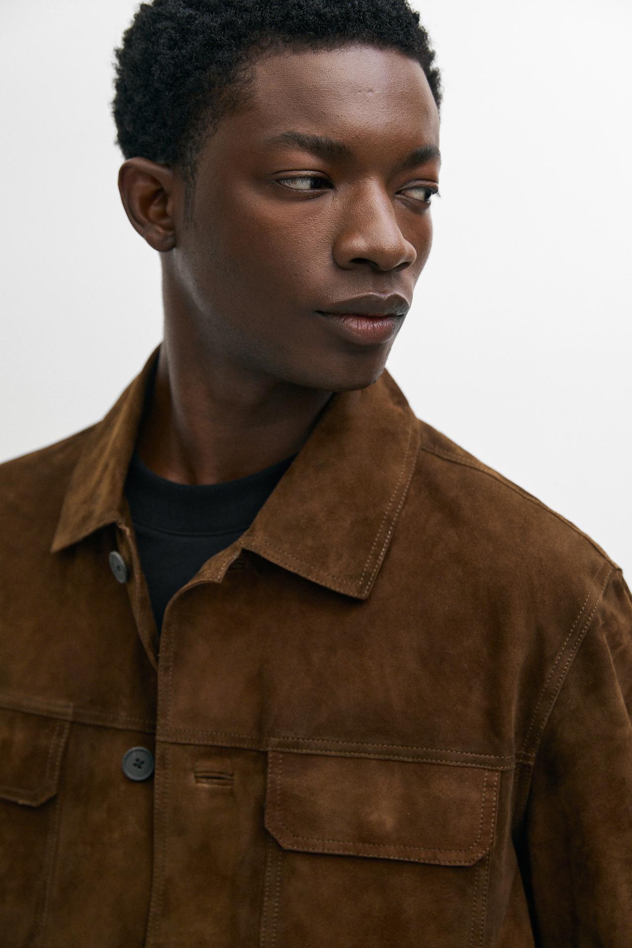 Suede jacket with pocket detail — RUSSET