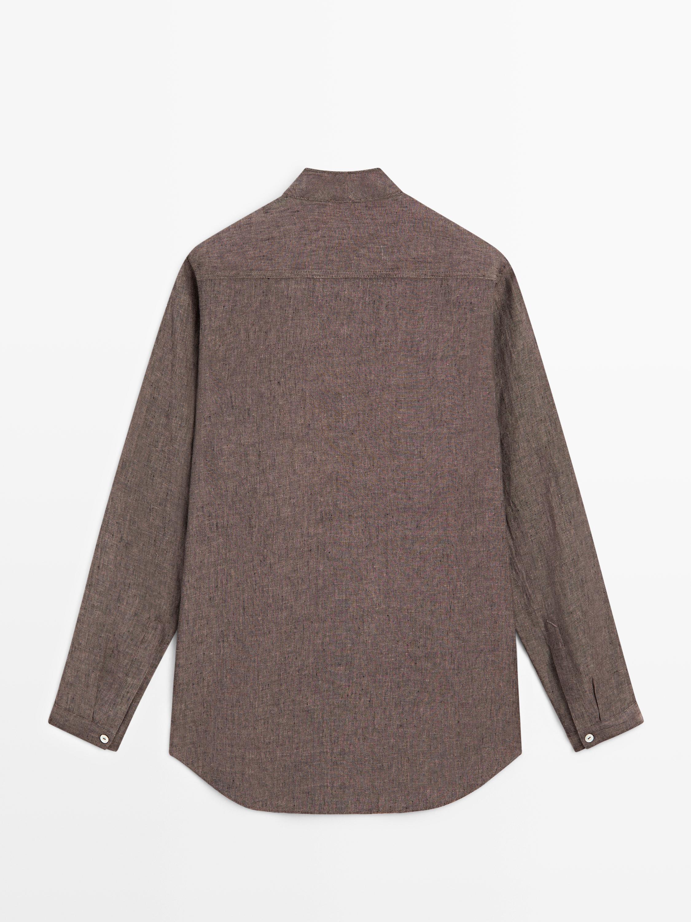 %100 keten v yaka gömlek