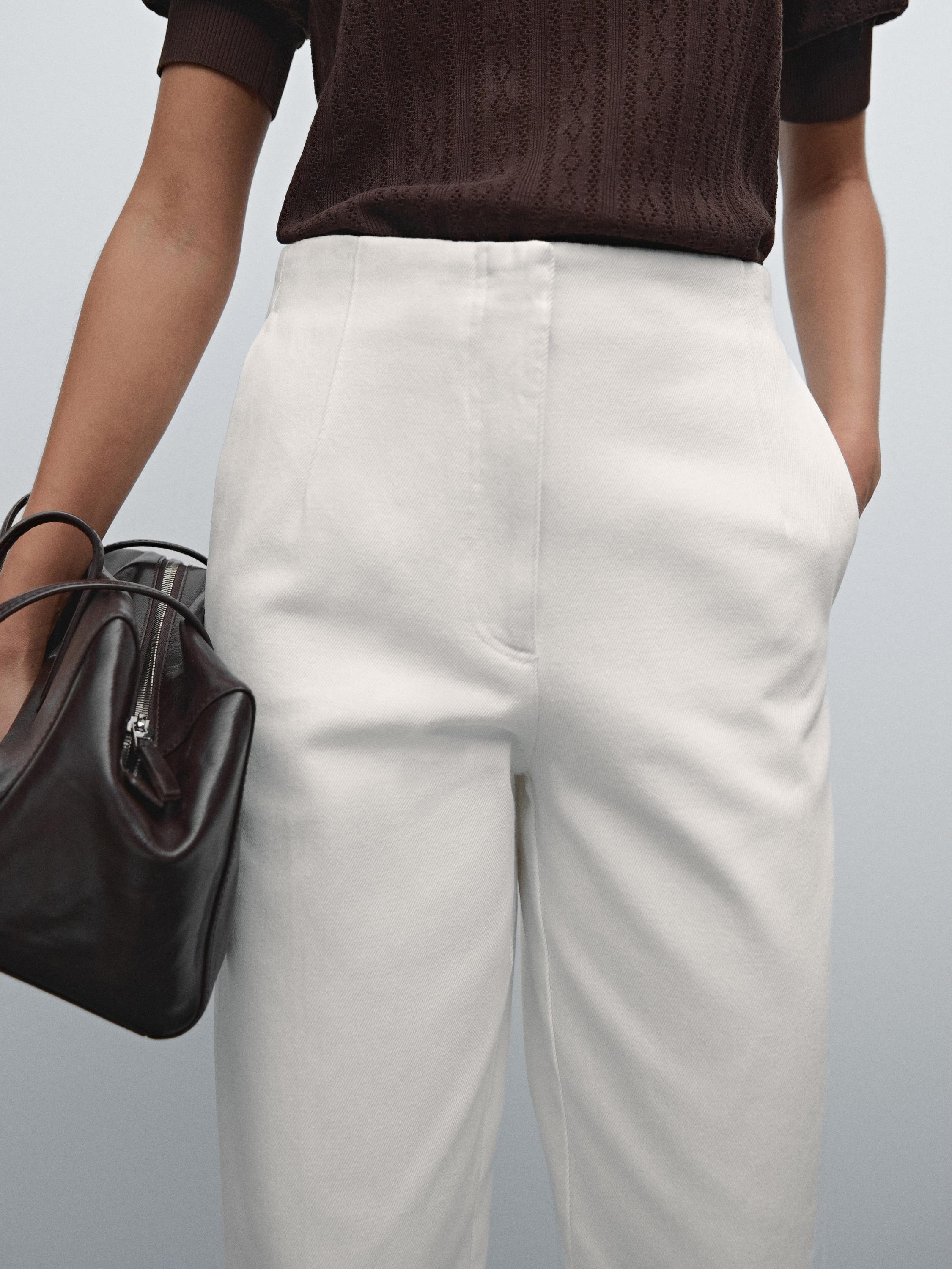 Wide-leg cotton trousers with no waistband