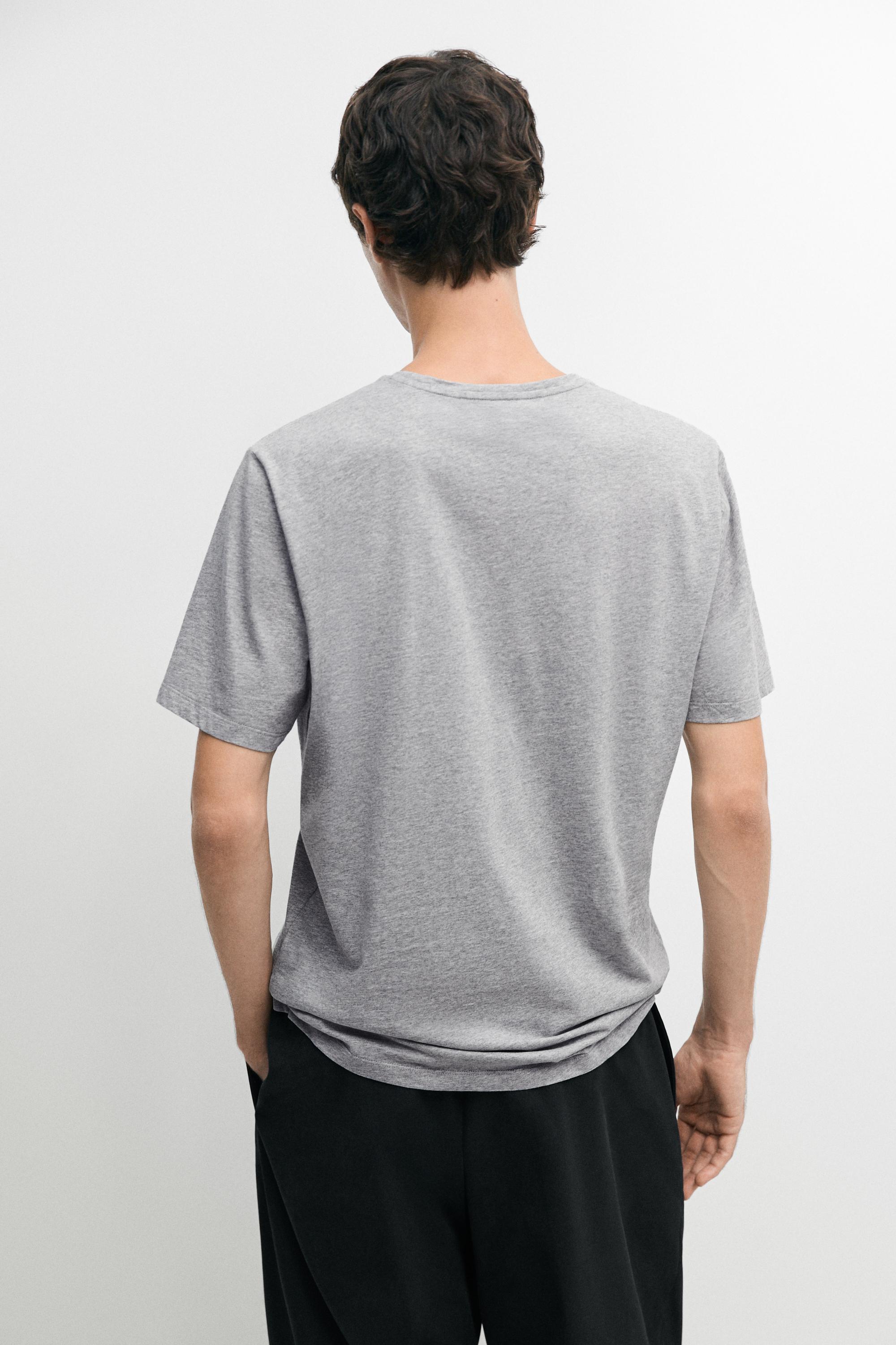 Short sleeve melange cotton T-shirt — GREY MARL