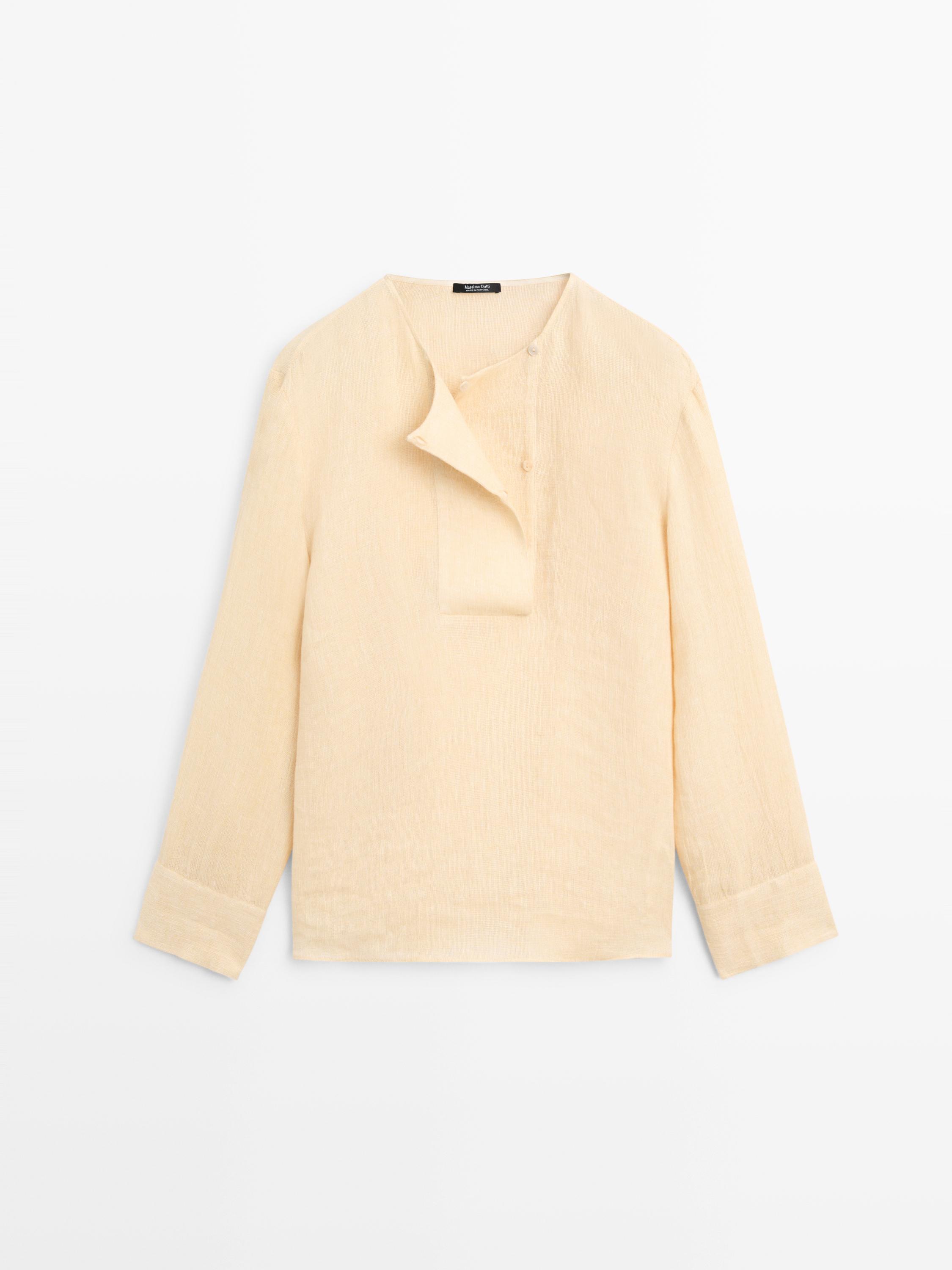 Blouse fluide plastron lin