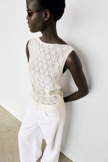 Sleeveless open-knit top — CREAM 3