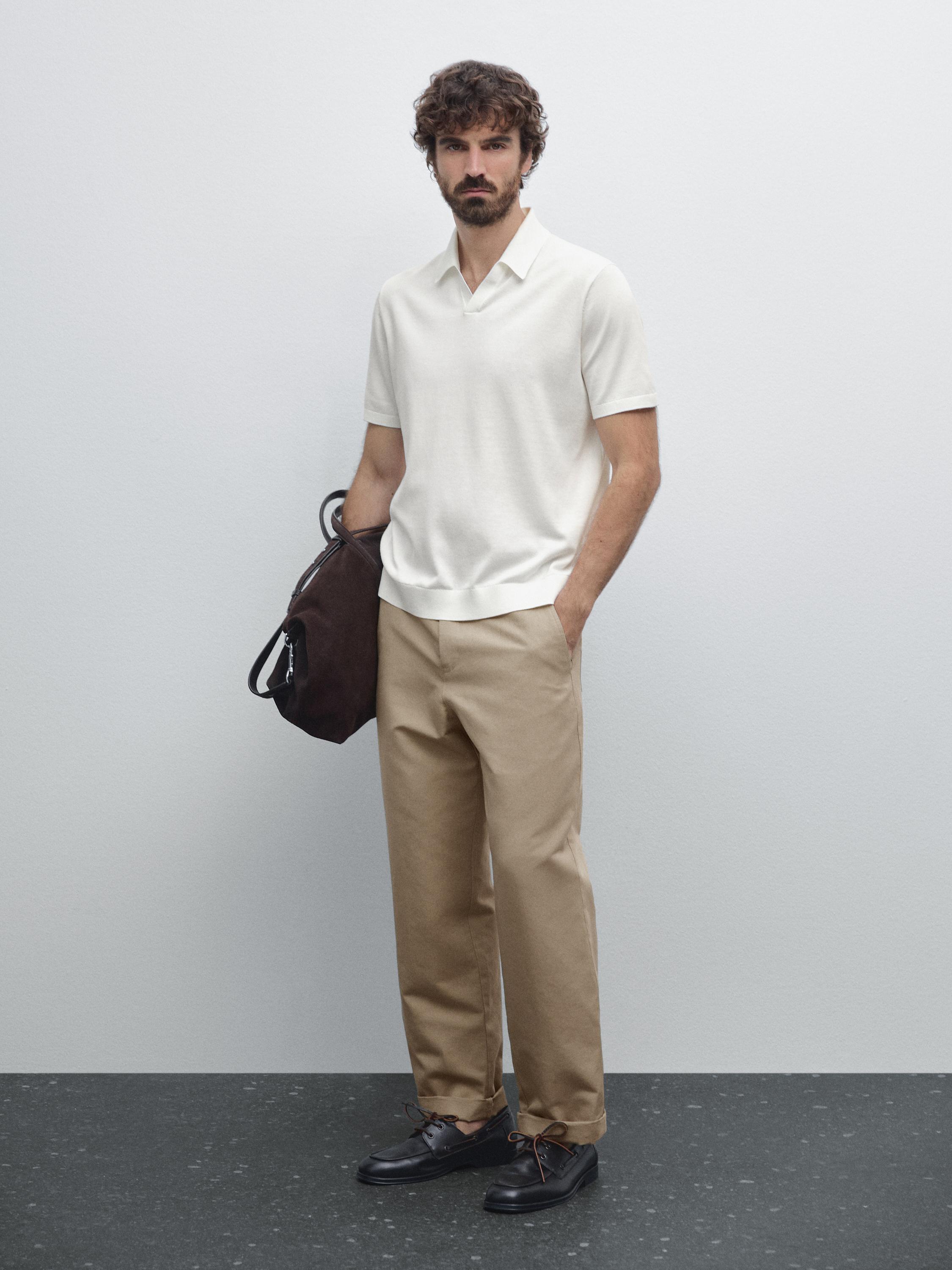Cotton V-neck knit polo shirt