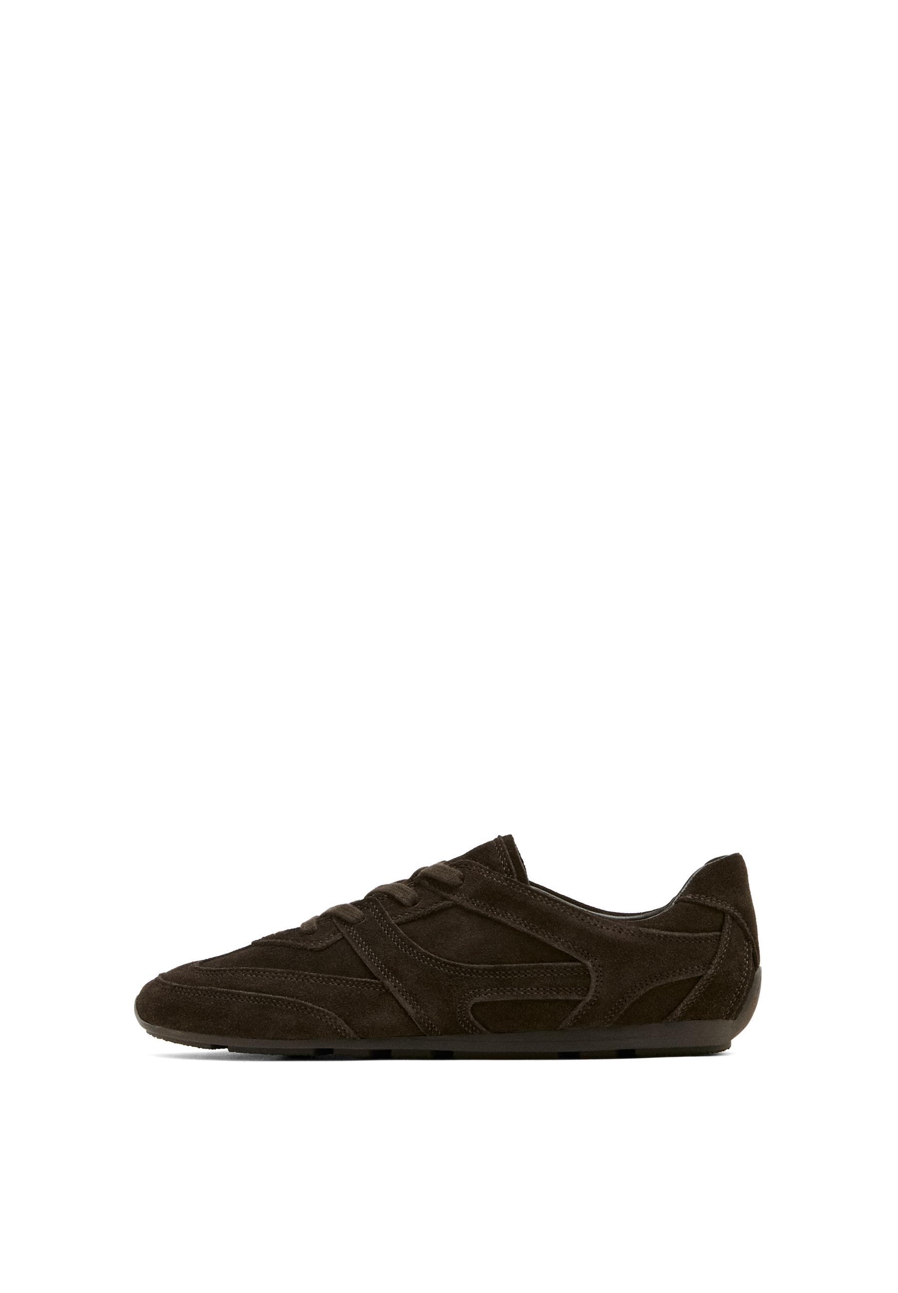 Split leather trainers with piece details — GREY