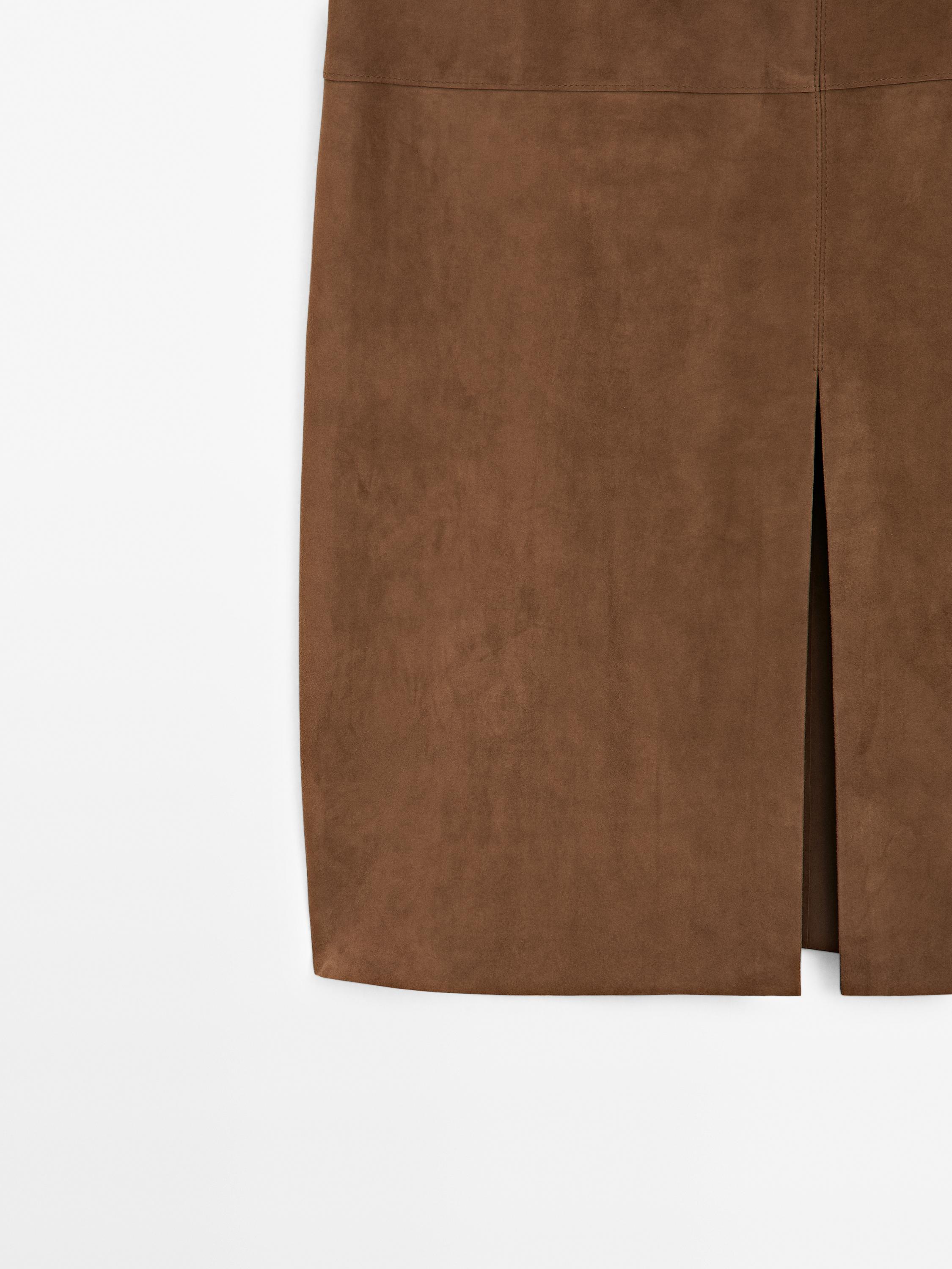 Suede leather midi skirt