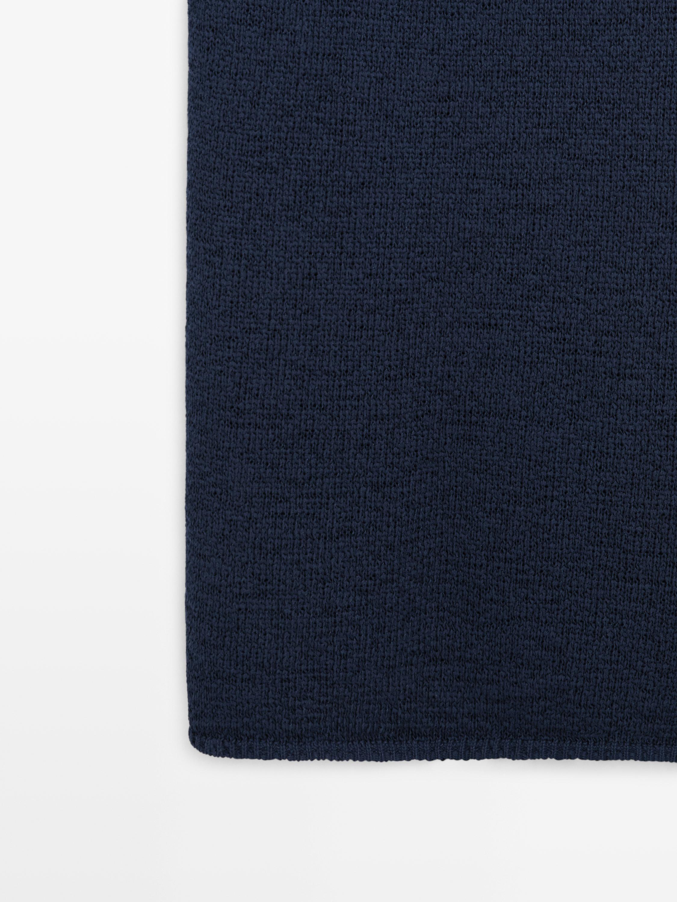Knit midi dress with draped neckline — Dark Blue