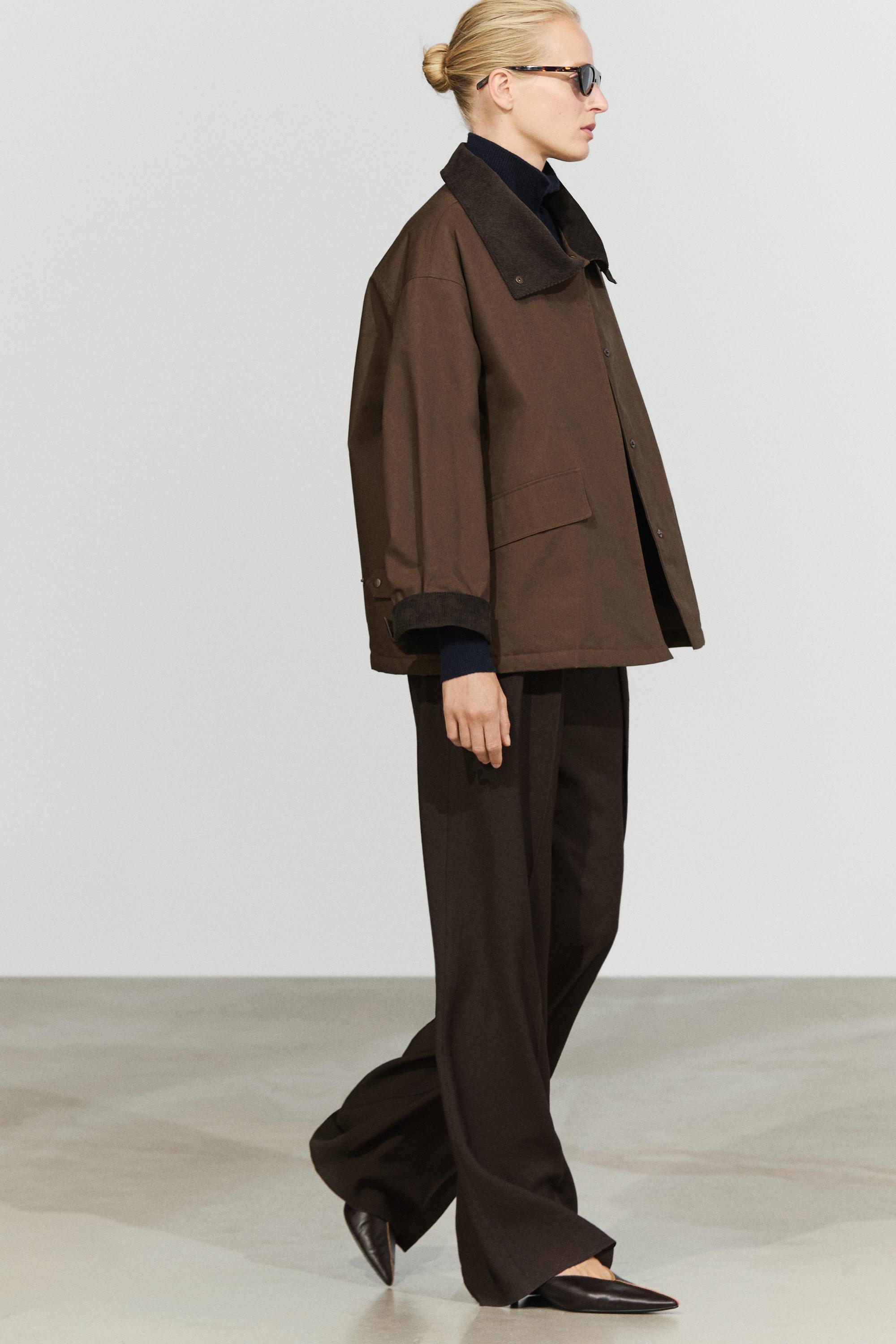 Waxed high-neck corduroy jacket — DARK KHAKI