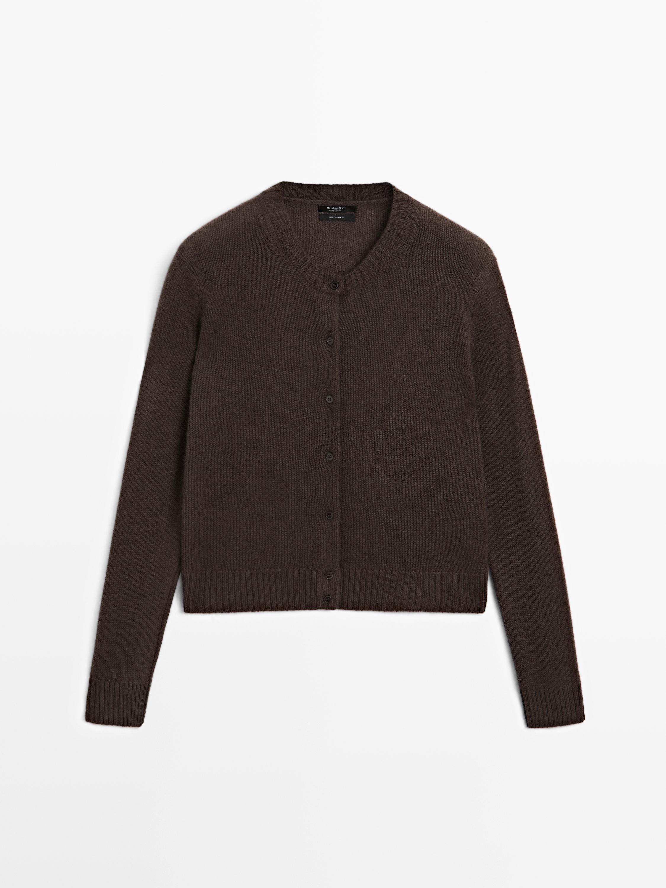 Knit cashmere cardigan with crew neck