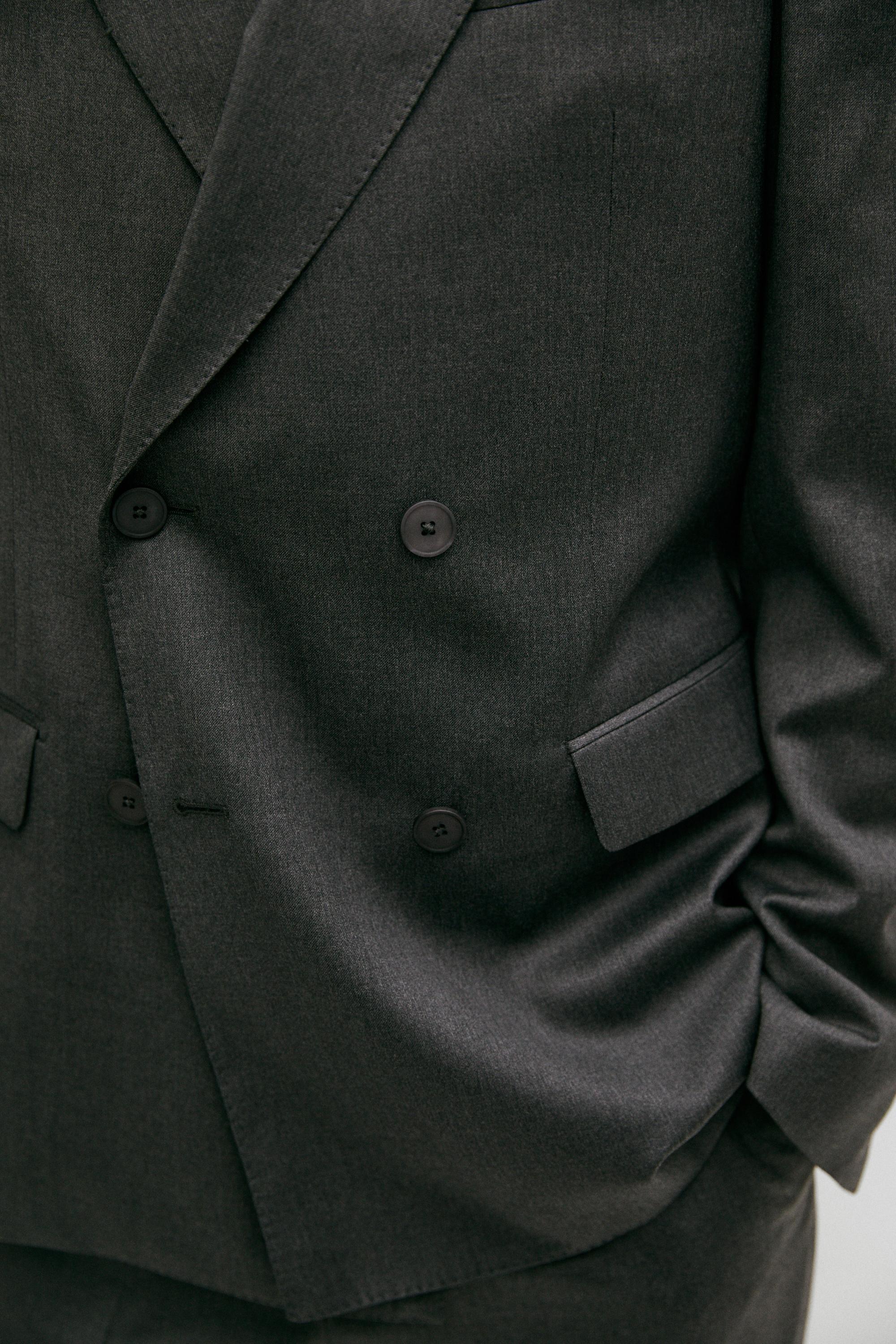 100% cool wool double-breasted suit blazer — GREY