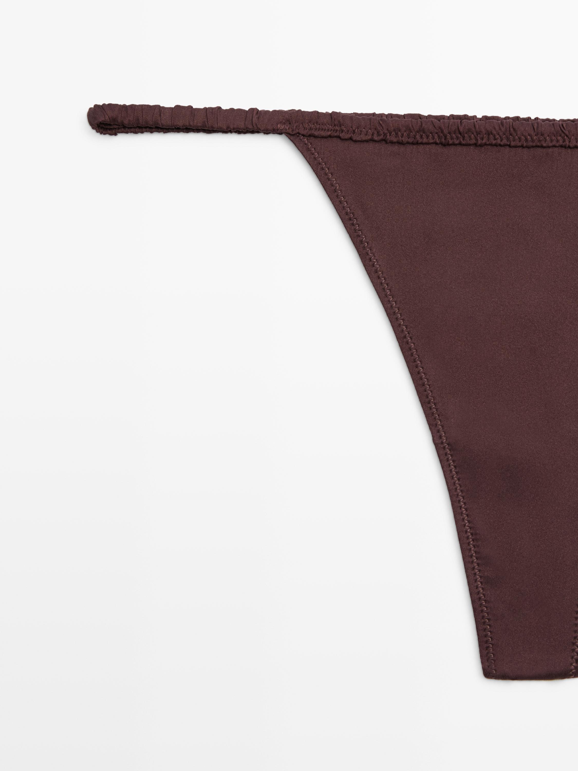 Silk thong with lace detail — BROWN