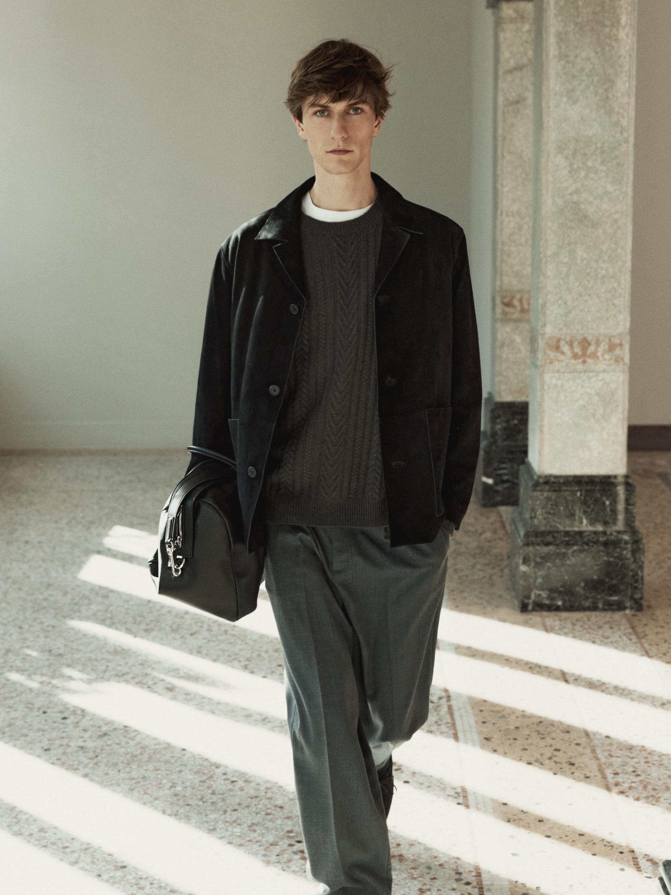 Suede leather jacket with pockets — BLACK