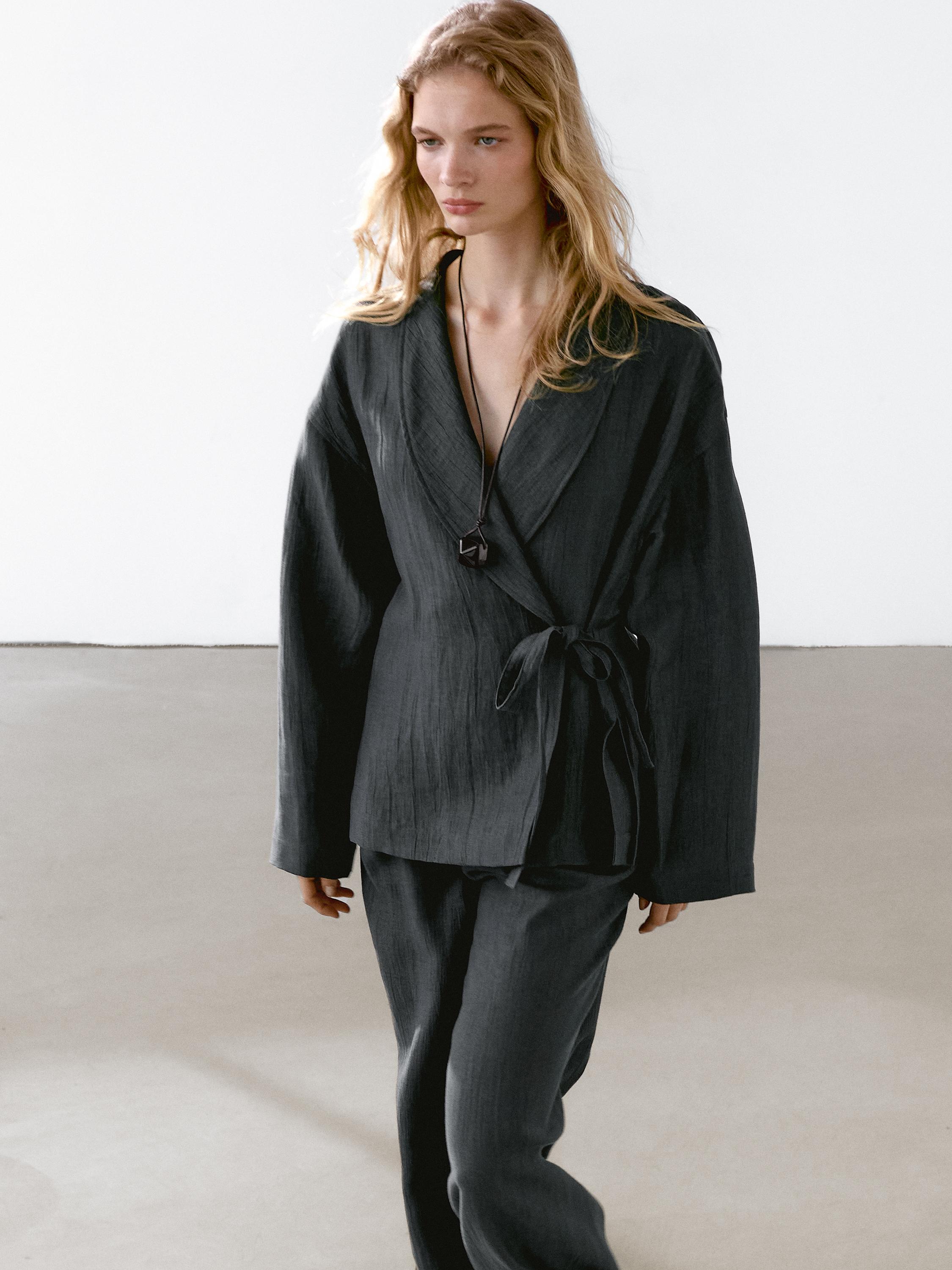 100% linen kimono with tie