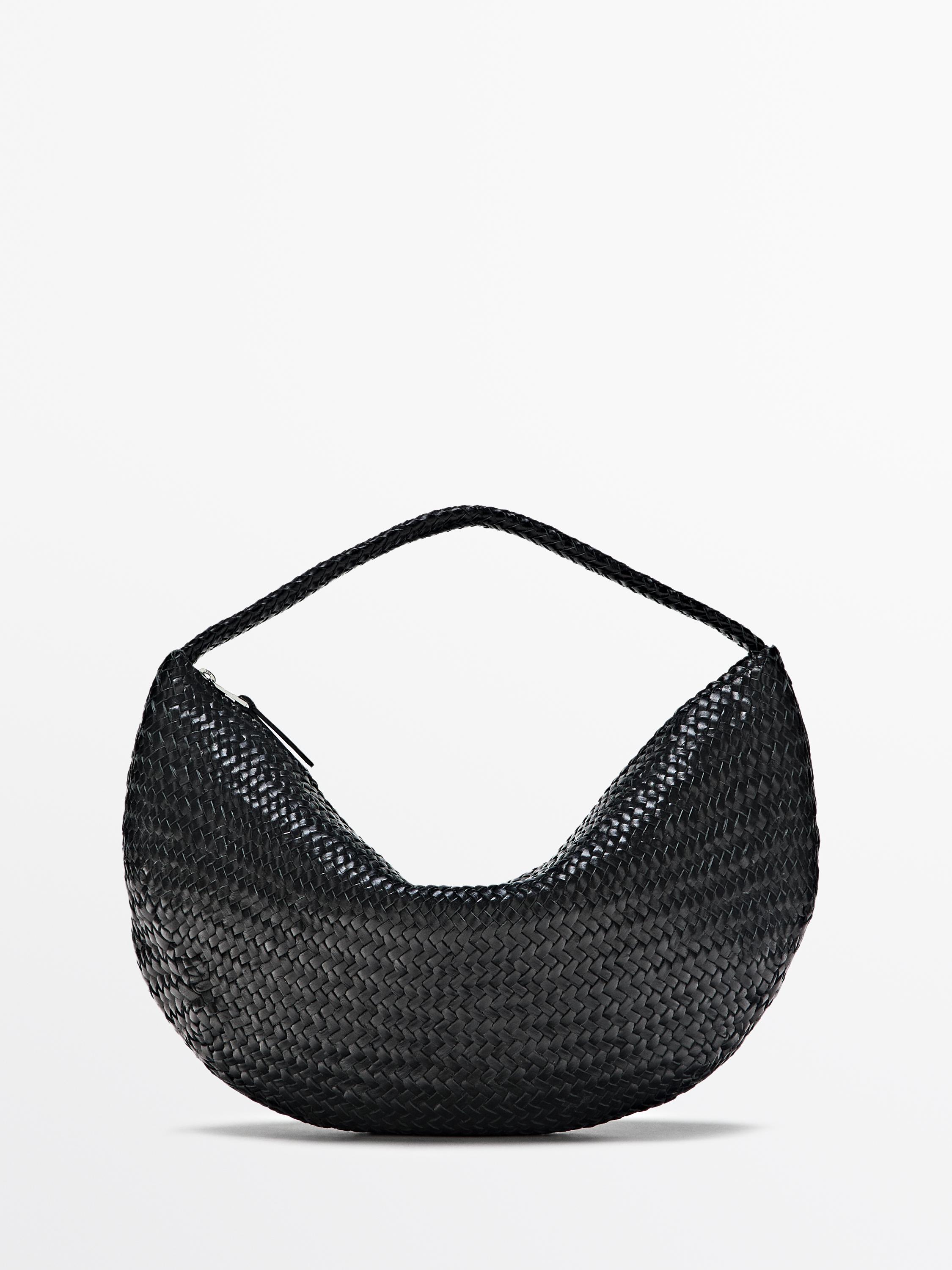 Braided leather half-moon bag