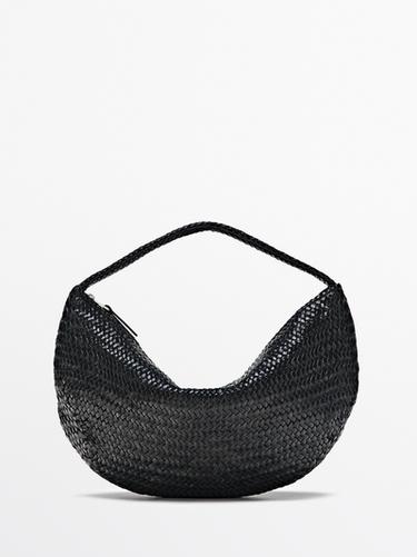 Braided leather half-moon bag — BLACK 2