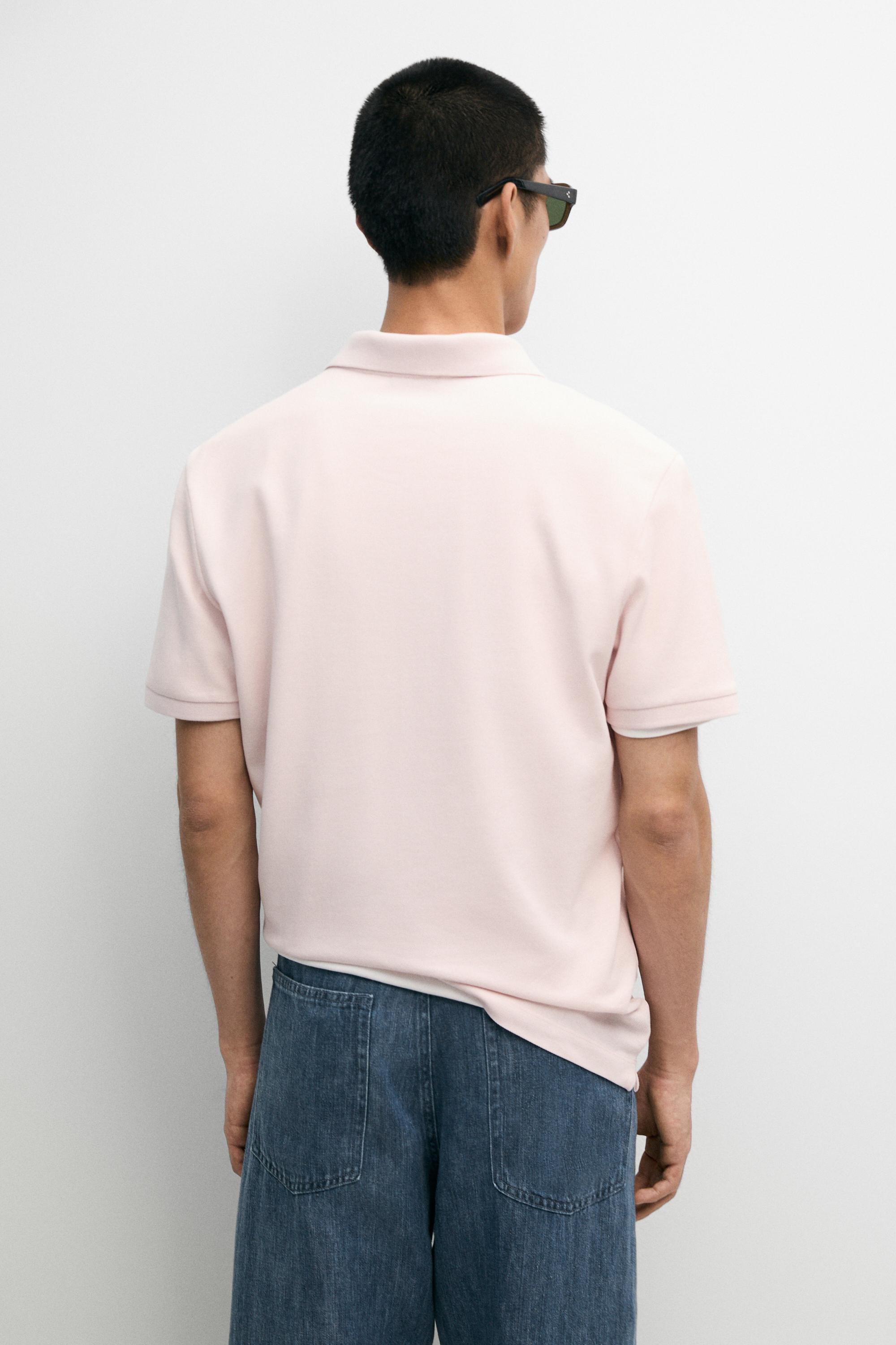 Micro-textured cotton piqué polo shirt — ROSE PINK