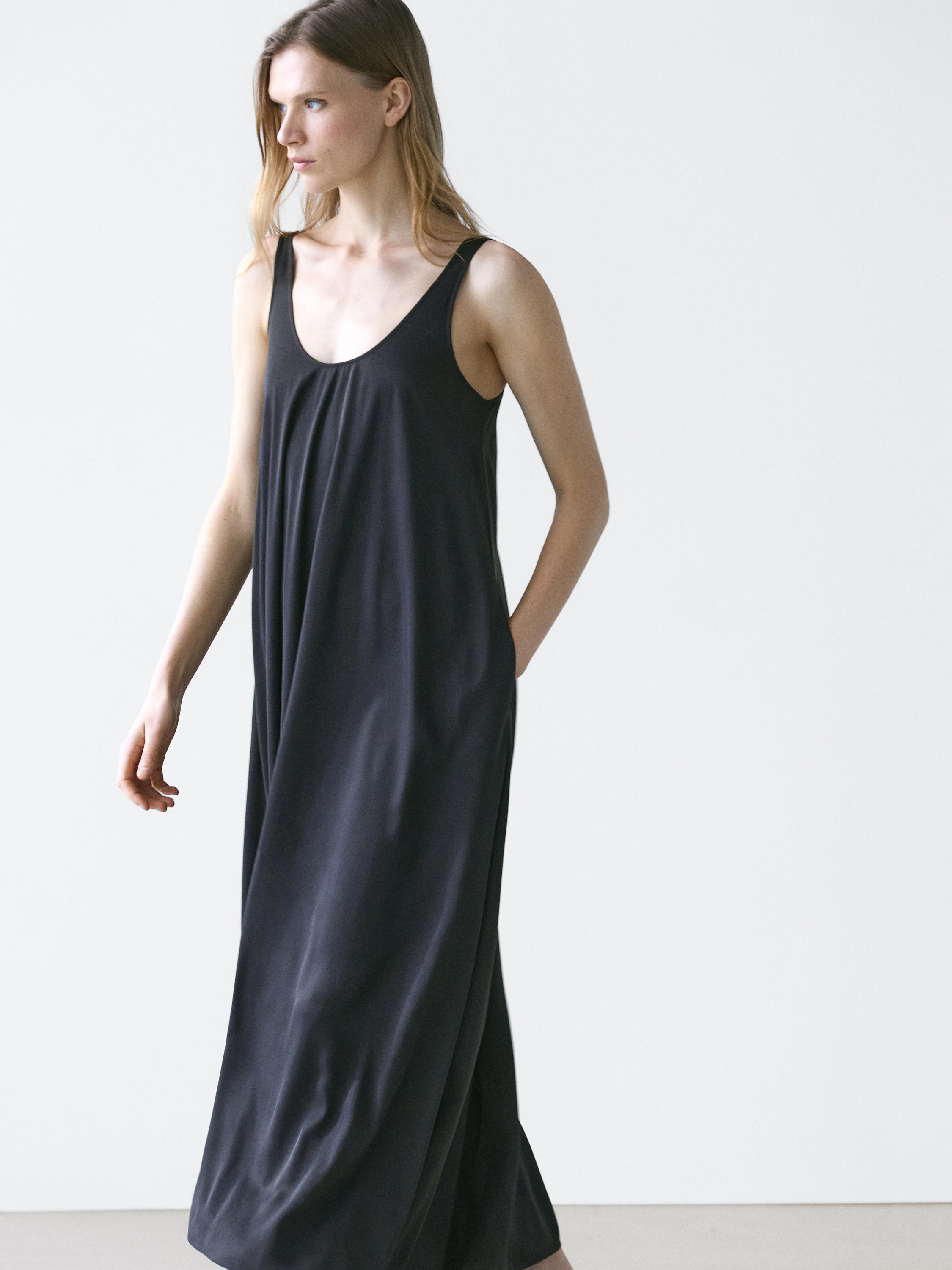 Flowing flared dress with straps — BLUE