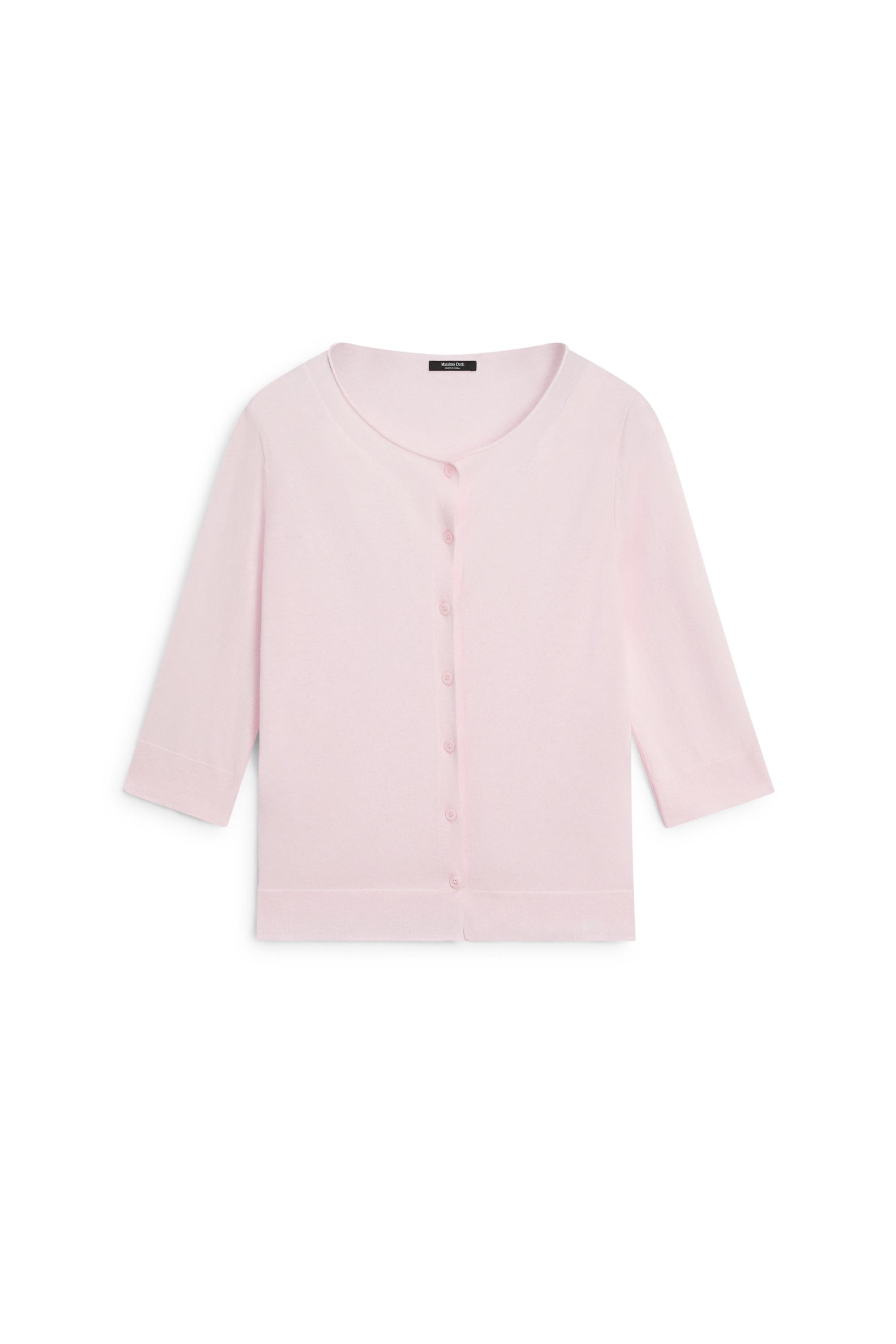 Cotton blend boat neck cardigan — PALE PINK