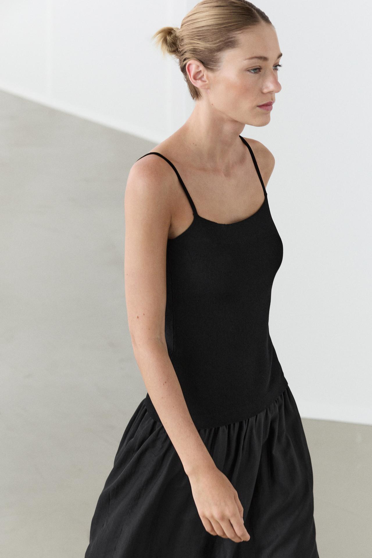 Combined strap midi dress — BLACK