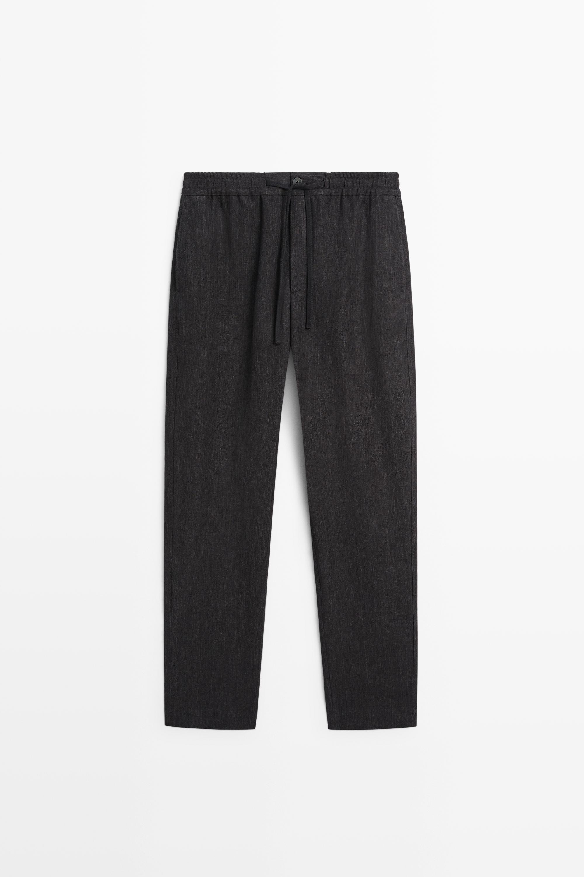 Linen jogger-fit pants total look — GREY BLUE