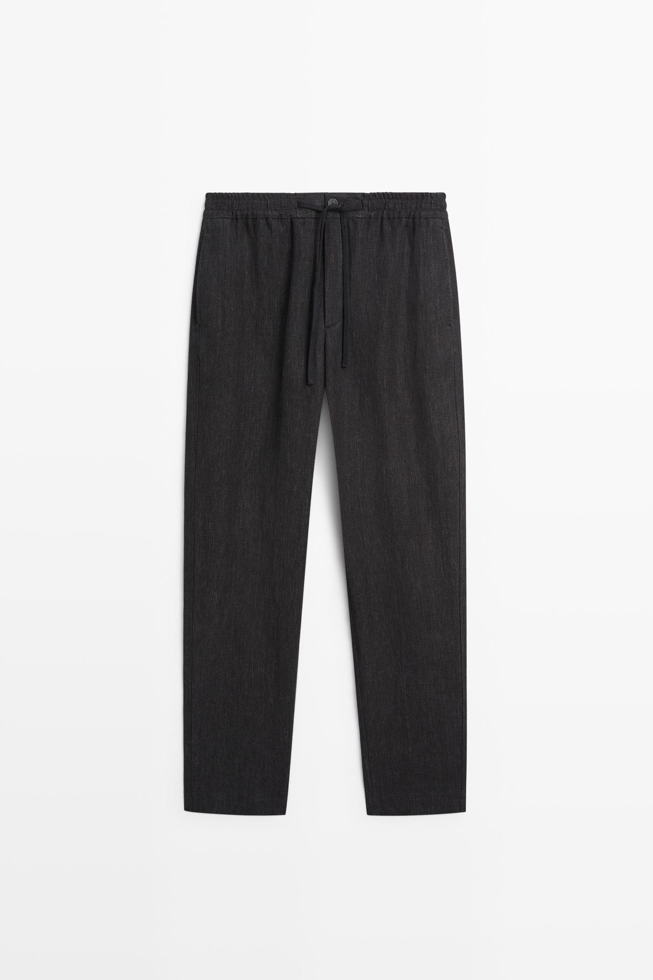 Linen jogger-fit pants total look — GREY BLUE