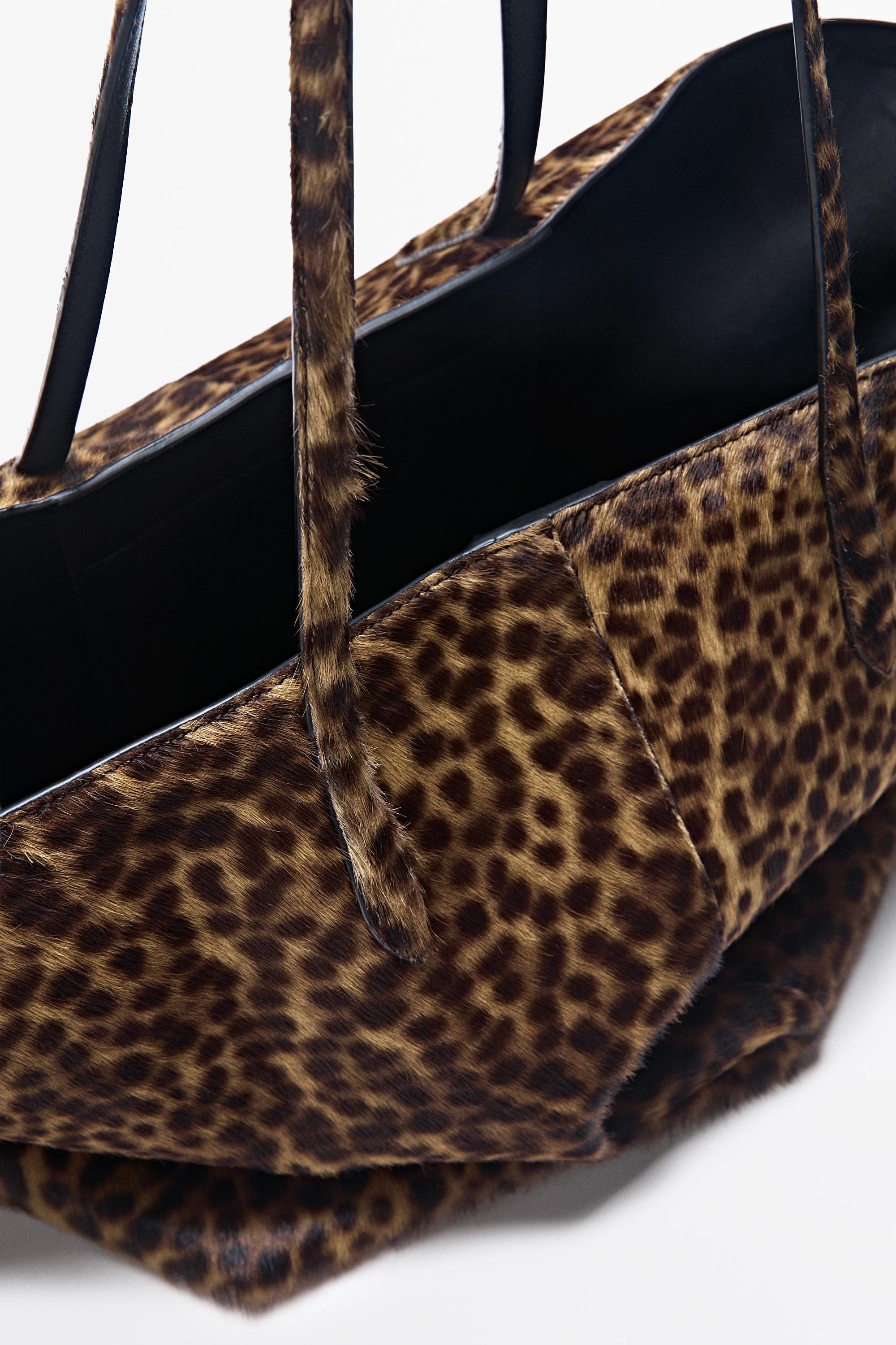 Large fur leather tote bag — ECRU