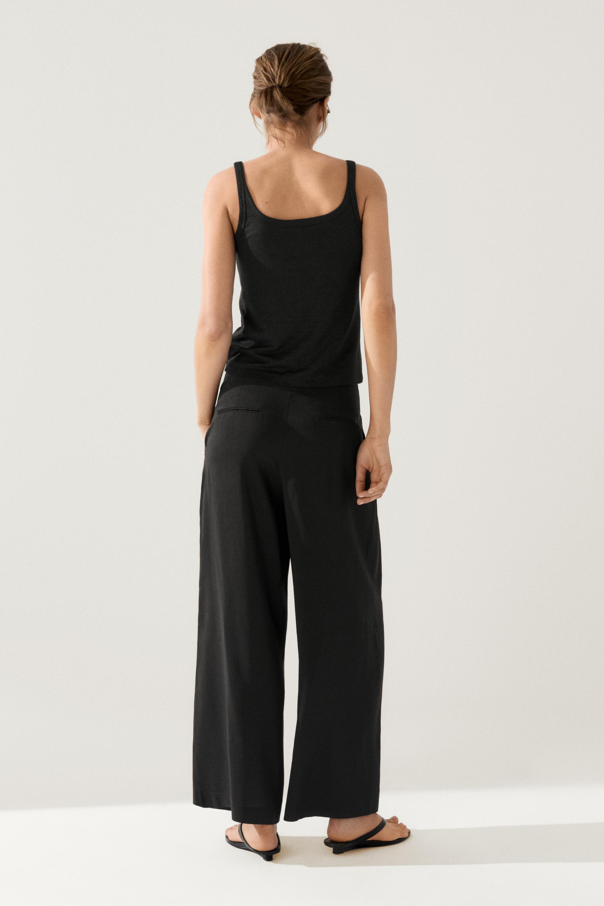 Flowing linen blend trousers — BLACK