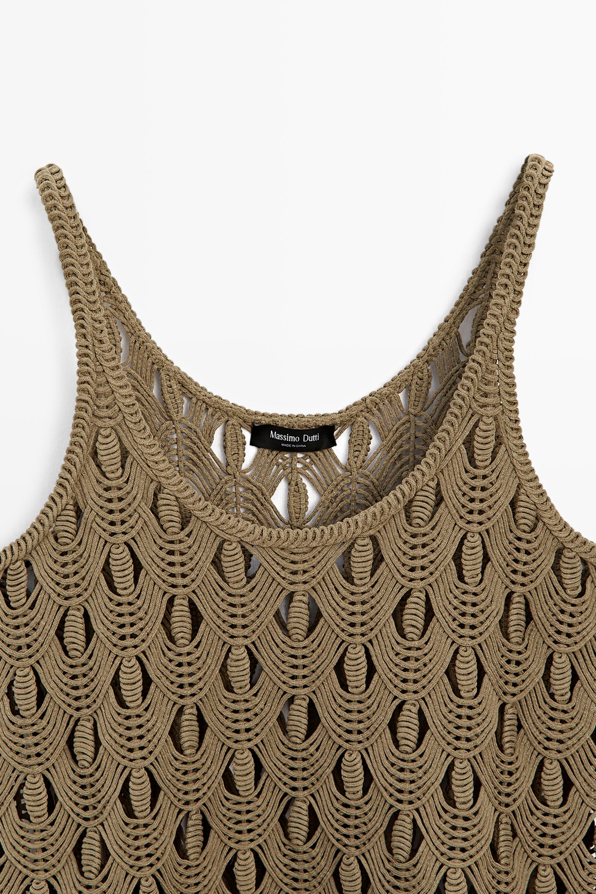 Strappy top with crochet detail — KHAKI