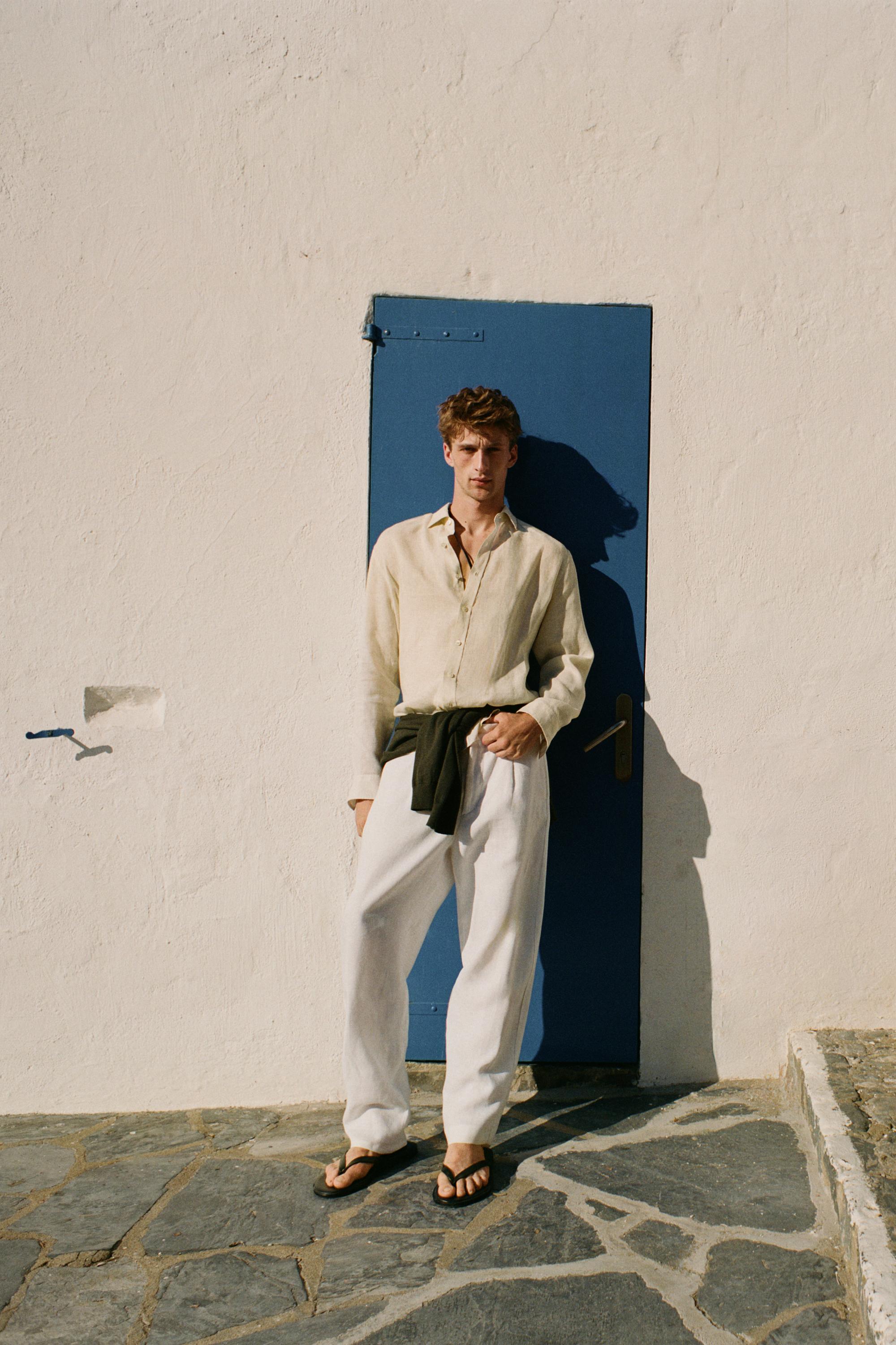 100% linen regular fit shirt — PALE ECRU