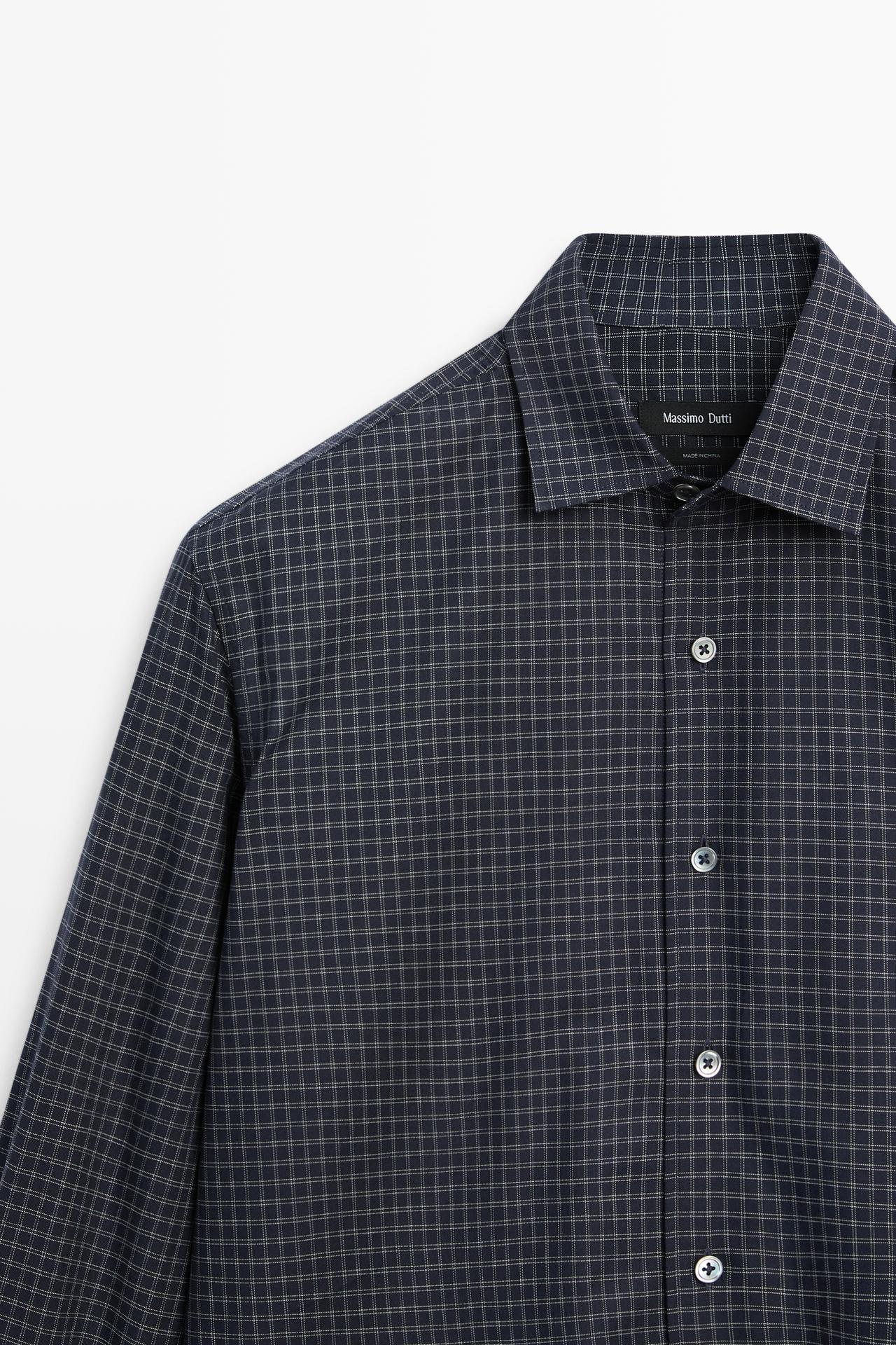 Regular fit check 100% cotton shirt — NAVY BLUE