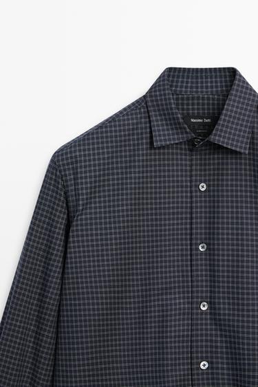 Regular fit check 100% cotton shirt — NAVY BLUE 4