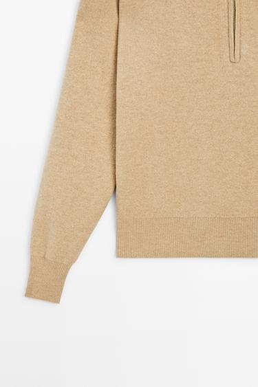 Wide collar zip-up knit sweater — CAMEL 7