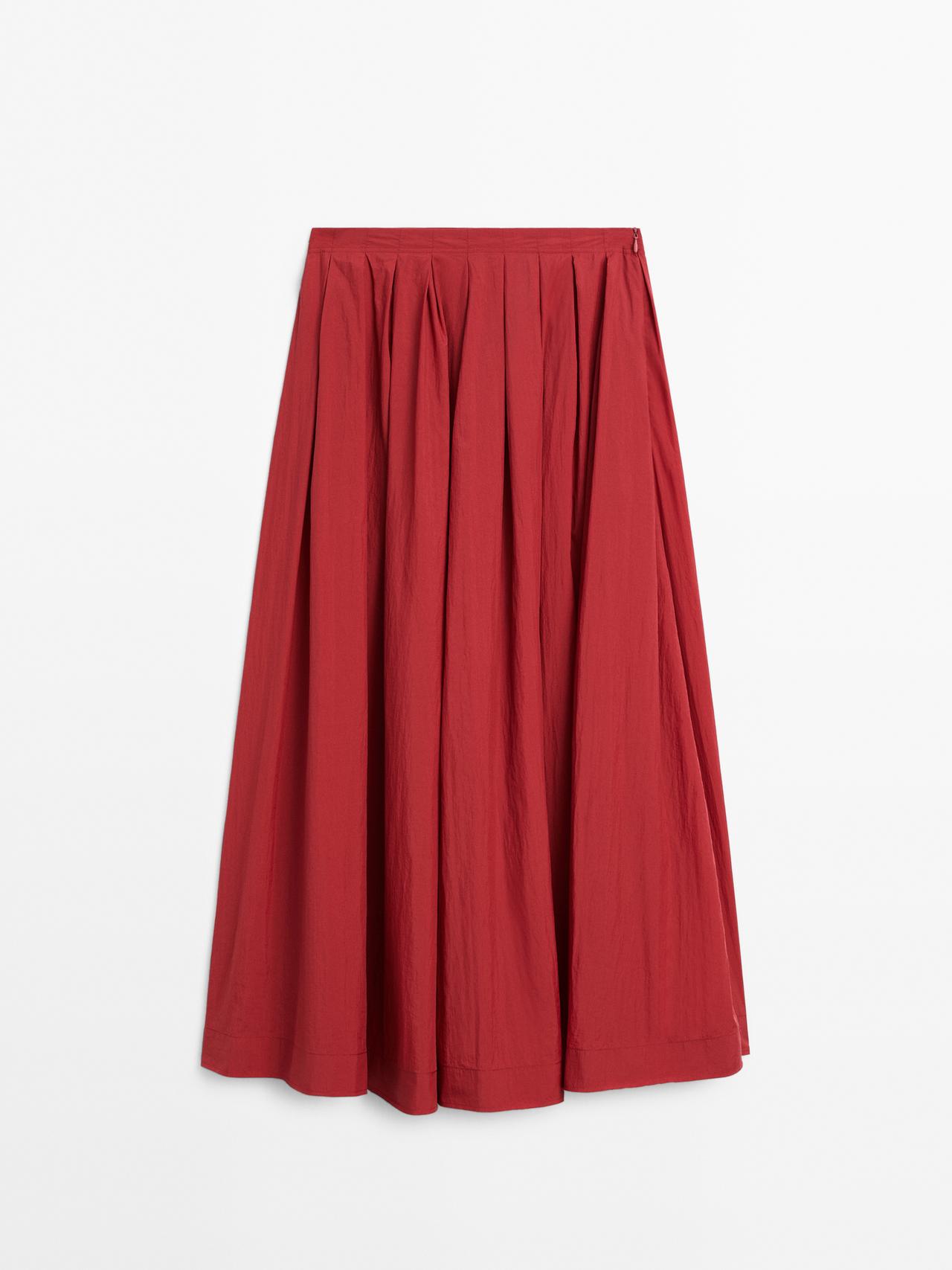 Massimo Dutti - Dame - Lang Nederdel I Funktionsstof Med Wienerlæg - Rød - 36