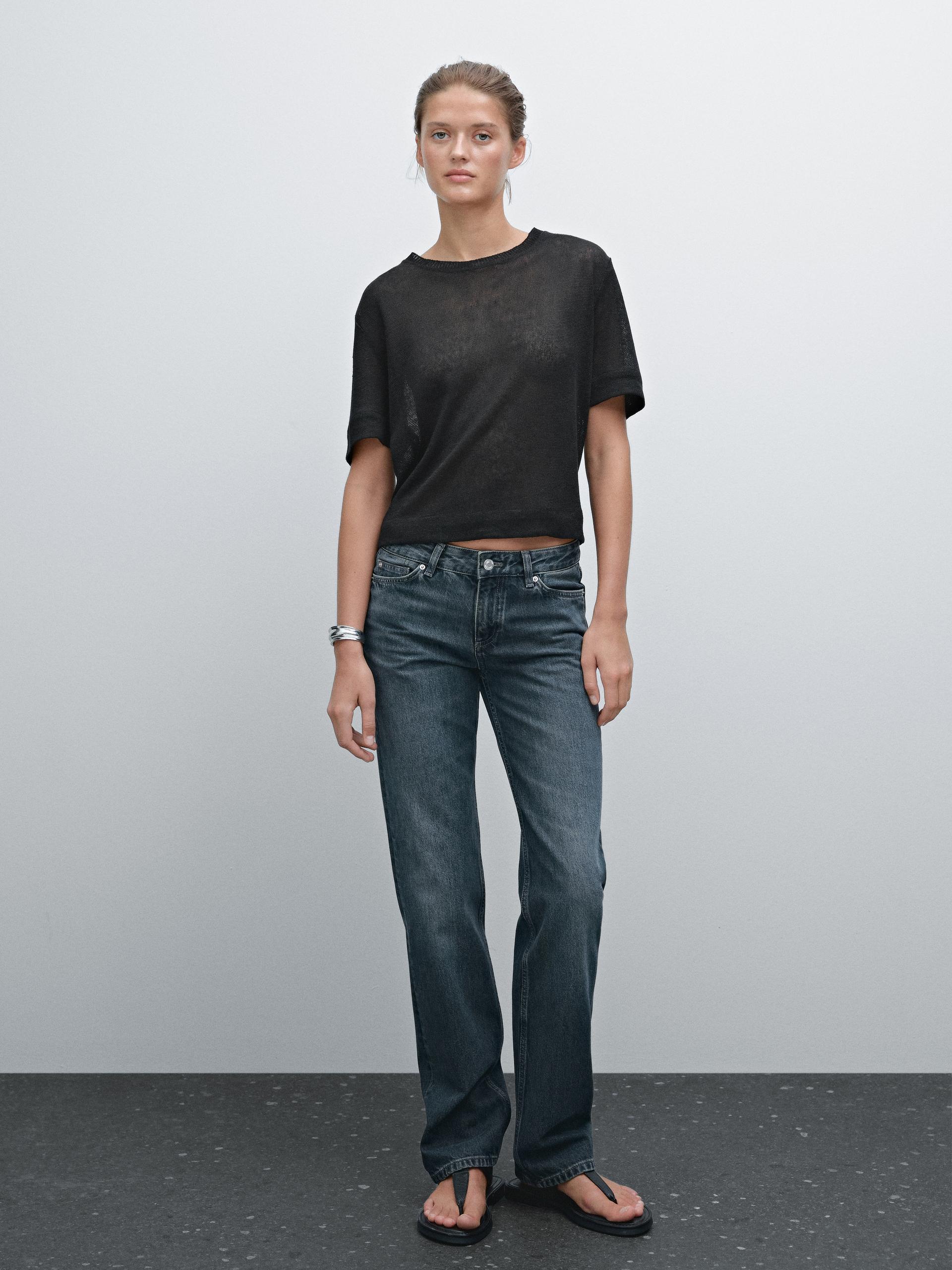 Maglietta In Maglia Traforata 100% Lino - Nero - S - Massimo Dutti - Femminile