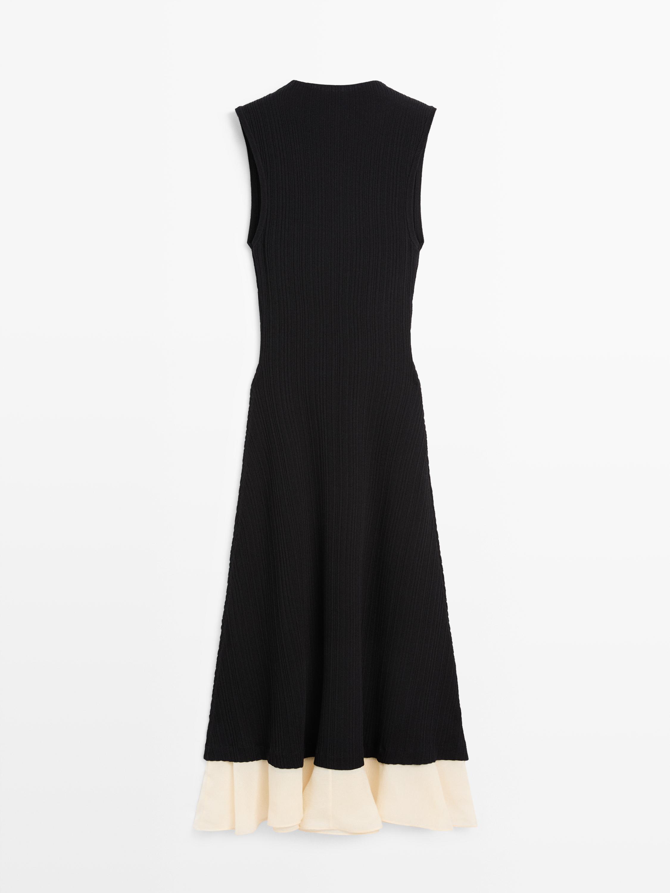 Pleated midi dress with ruffles  Black  Dress | Massimo Dutti