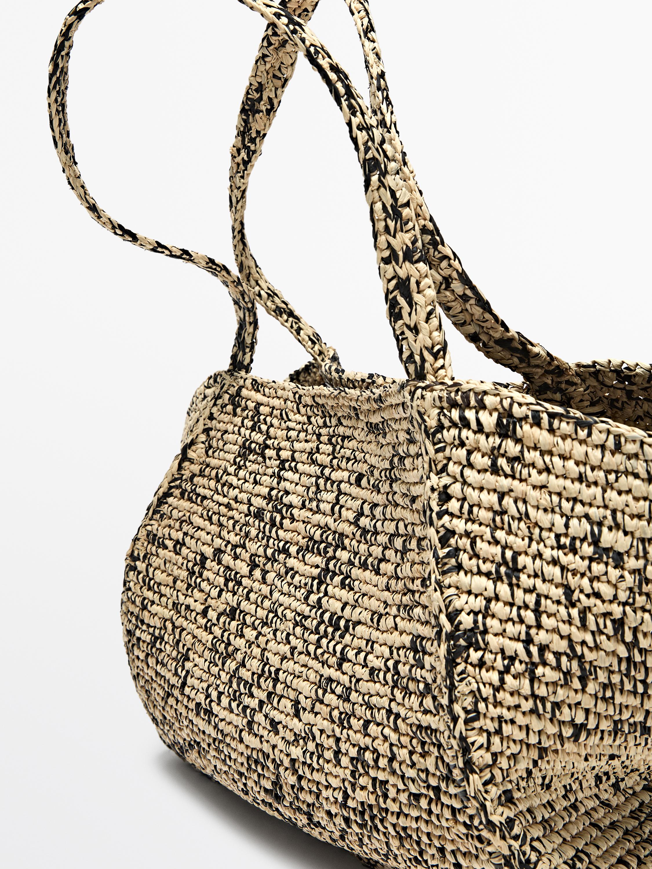 100% raffia mid-sized tote bag — GREY