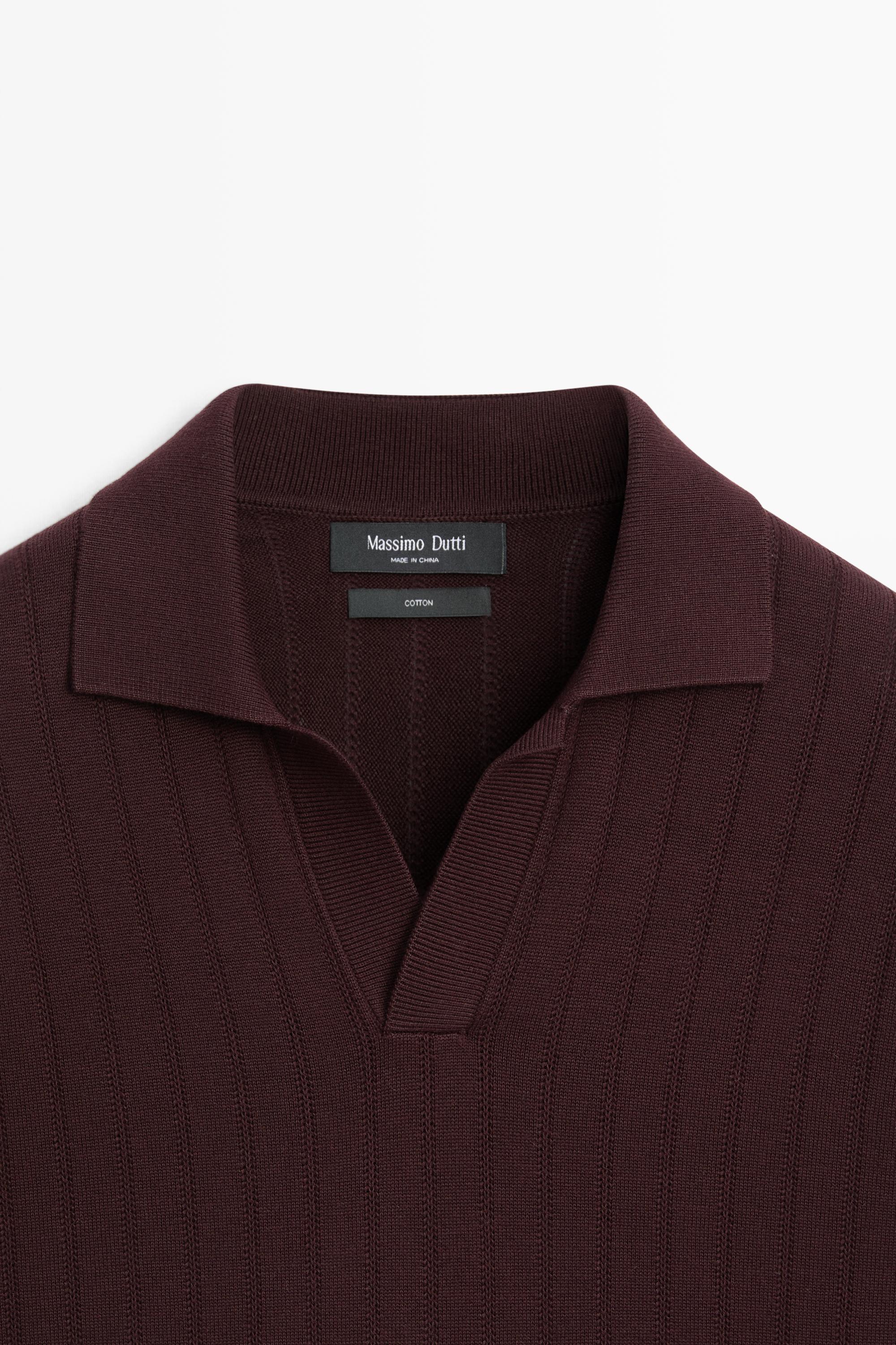 100% Cotton Knit Polo Sweater — BURGUNDY