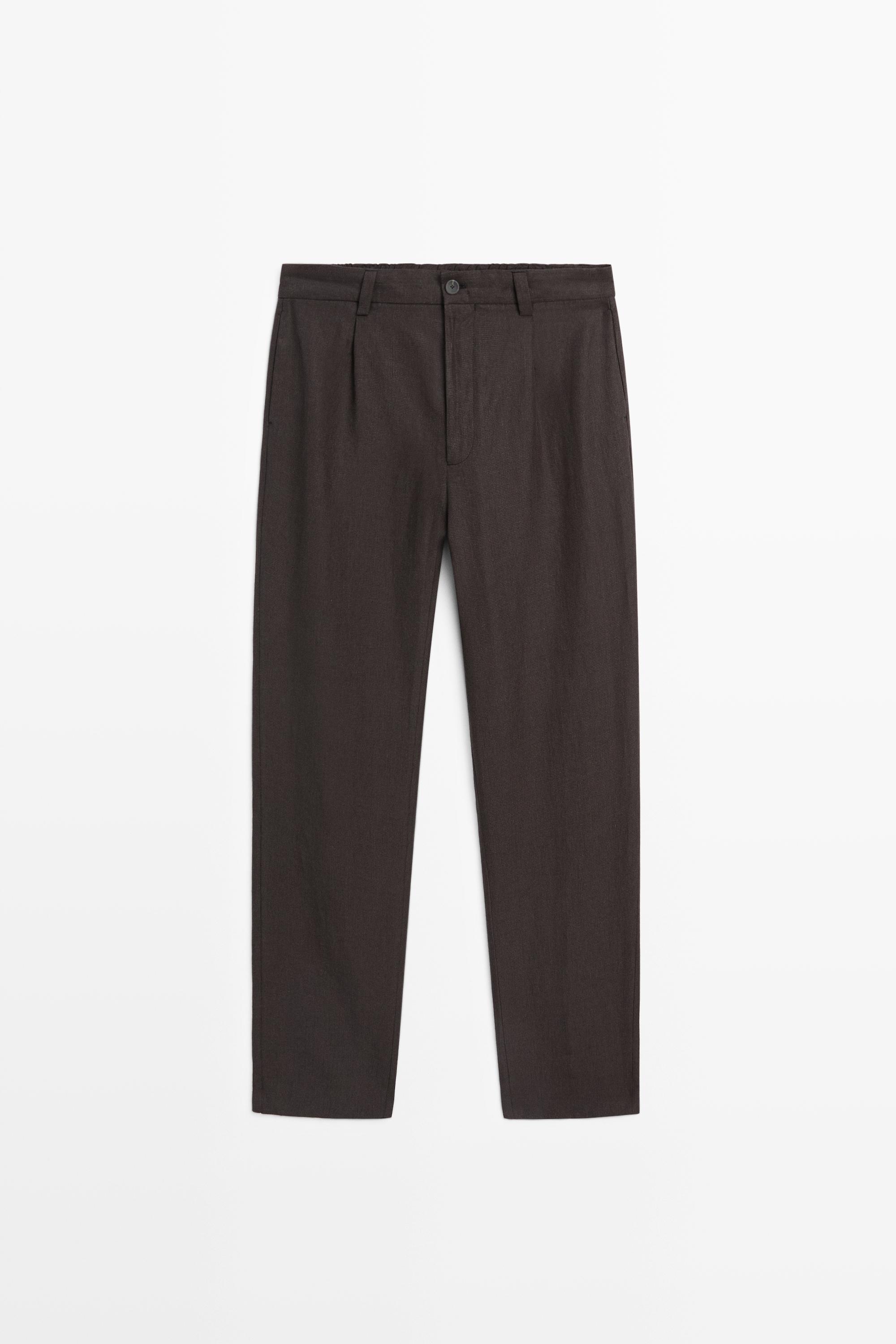 100% linen houndstooth pants — BROWN