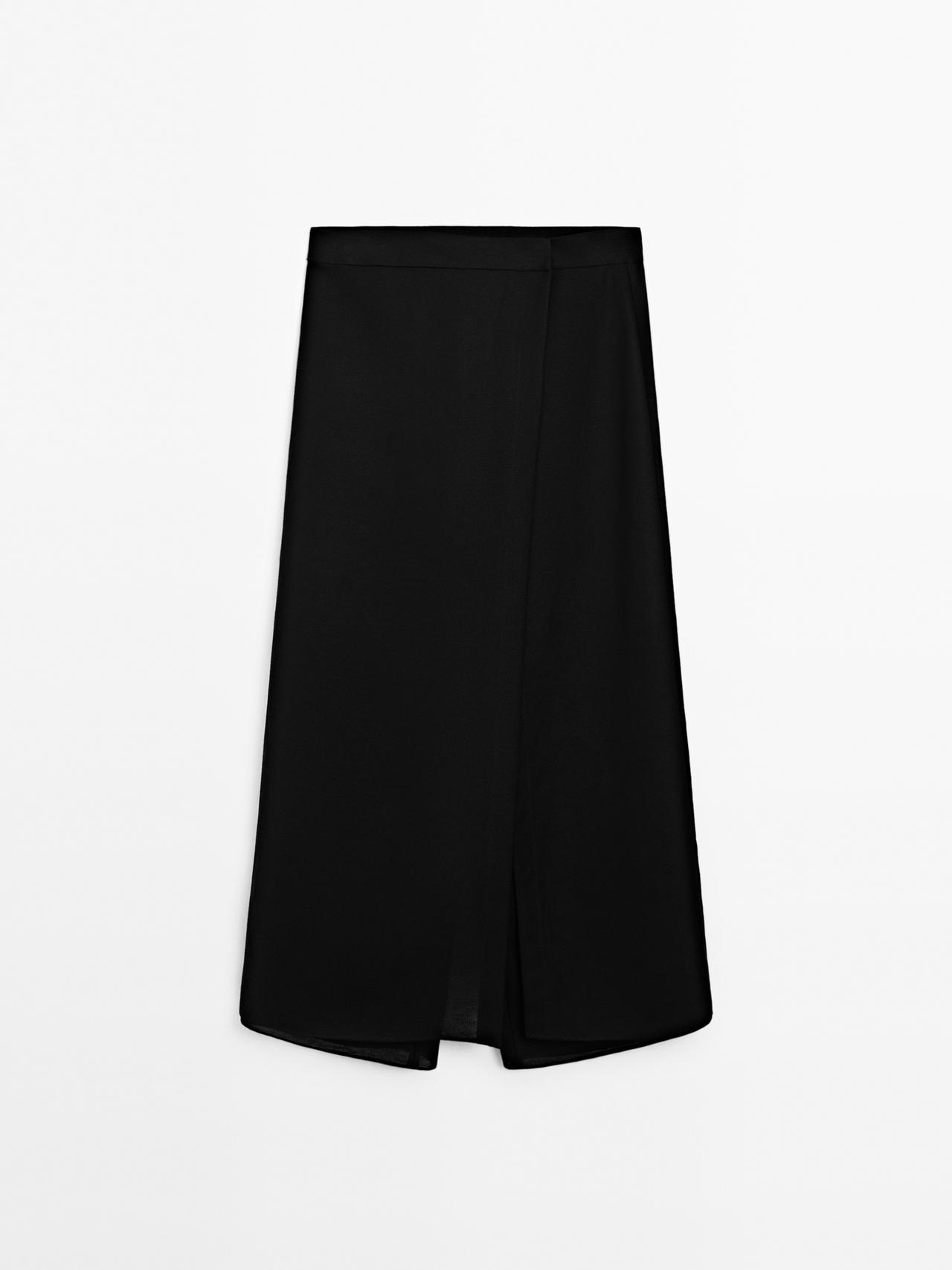 Massimo Dutti - Dame - Lang Buksenederdel I Hørblanding - Sort - 36