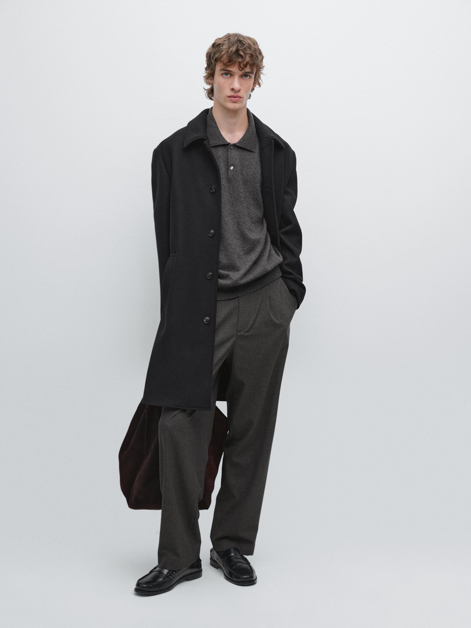 Manteau Mi-Long En Laine Mélangée - Noir - M - Massimo Dutti - Homme