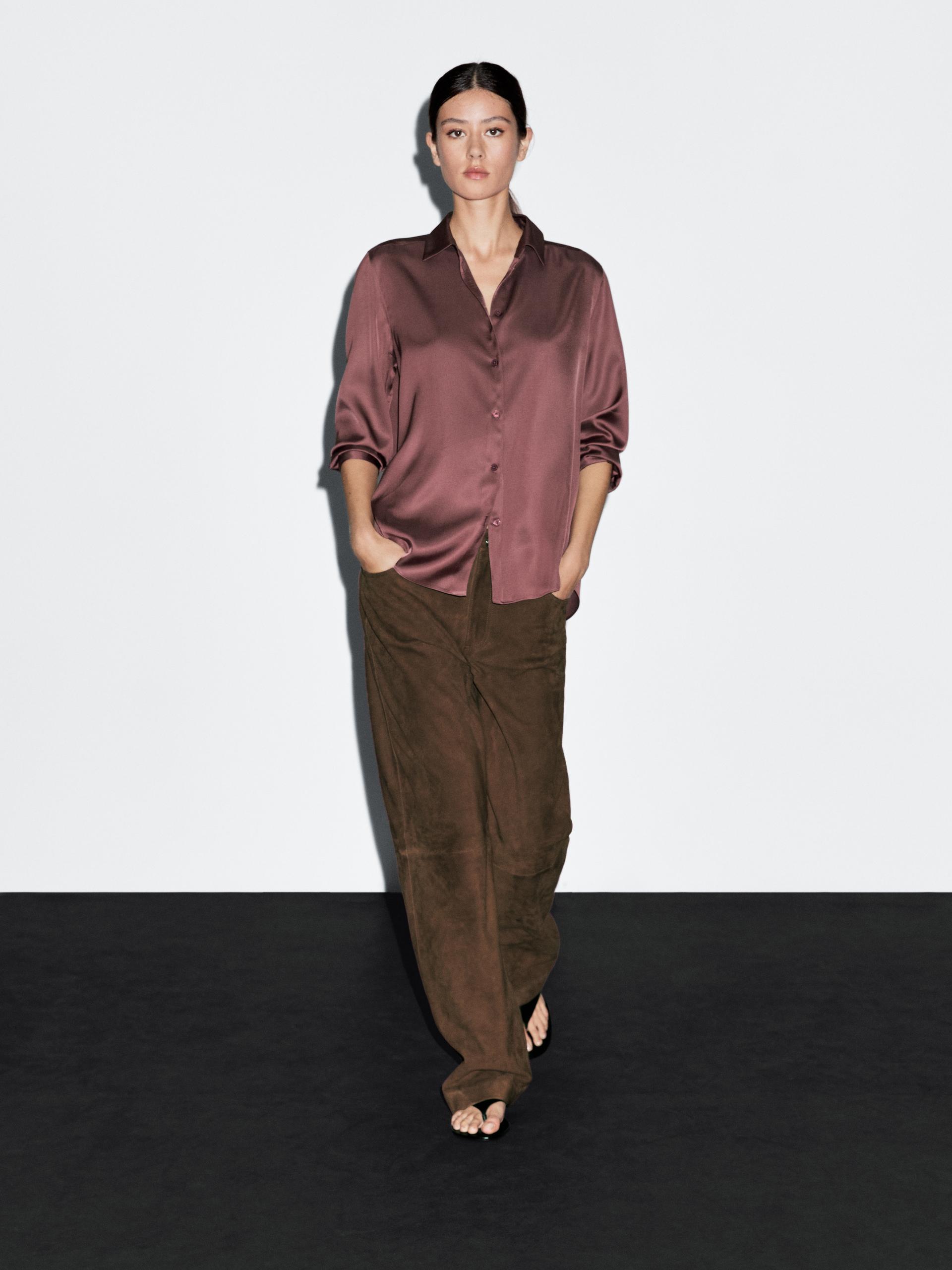 Chemisier Fluide Satiné - Rose - Xs - Massimo Dutti - Femme