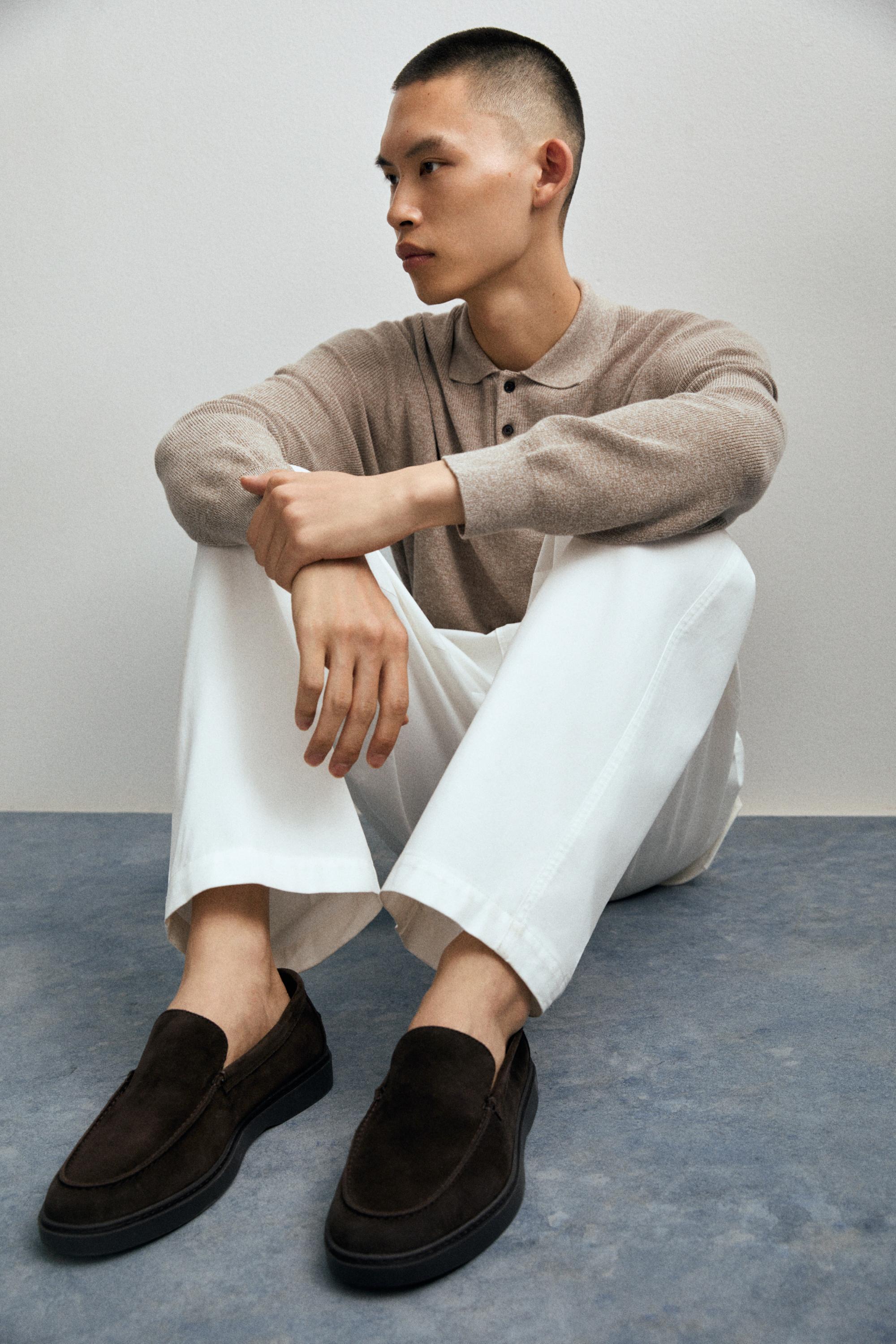 Split suede leather loafer — BROWN