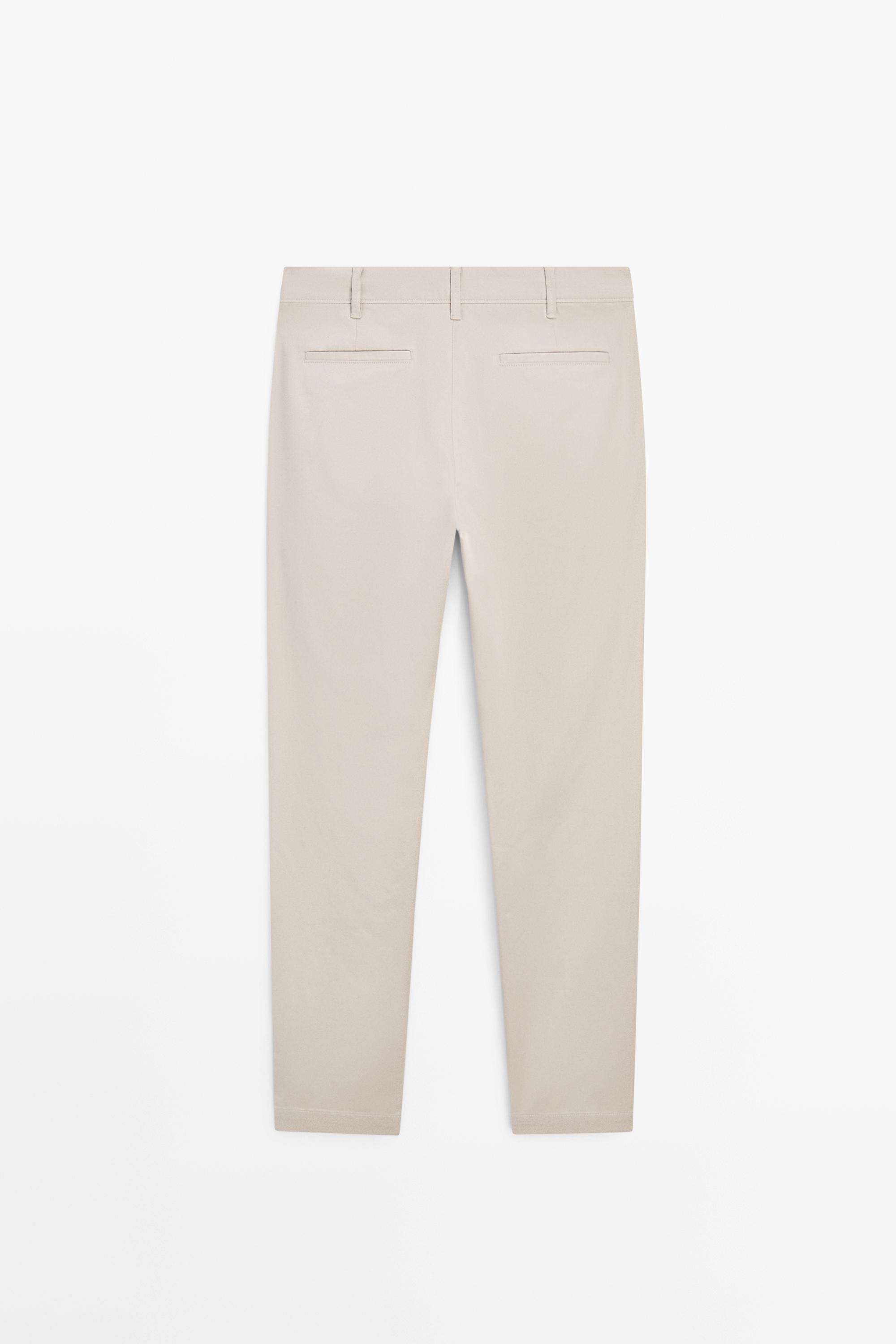Cotton blend slim fit pants — BEIGE