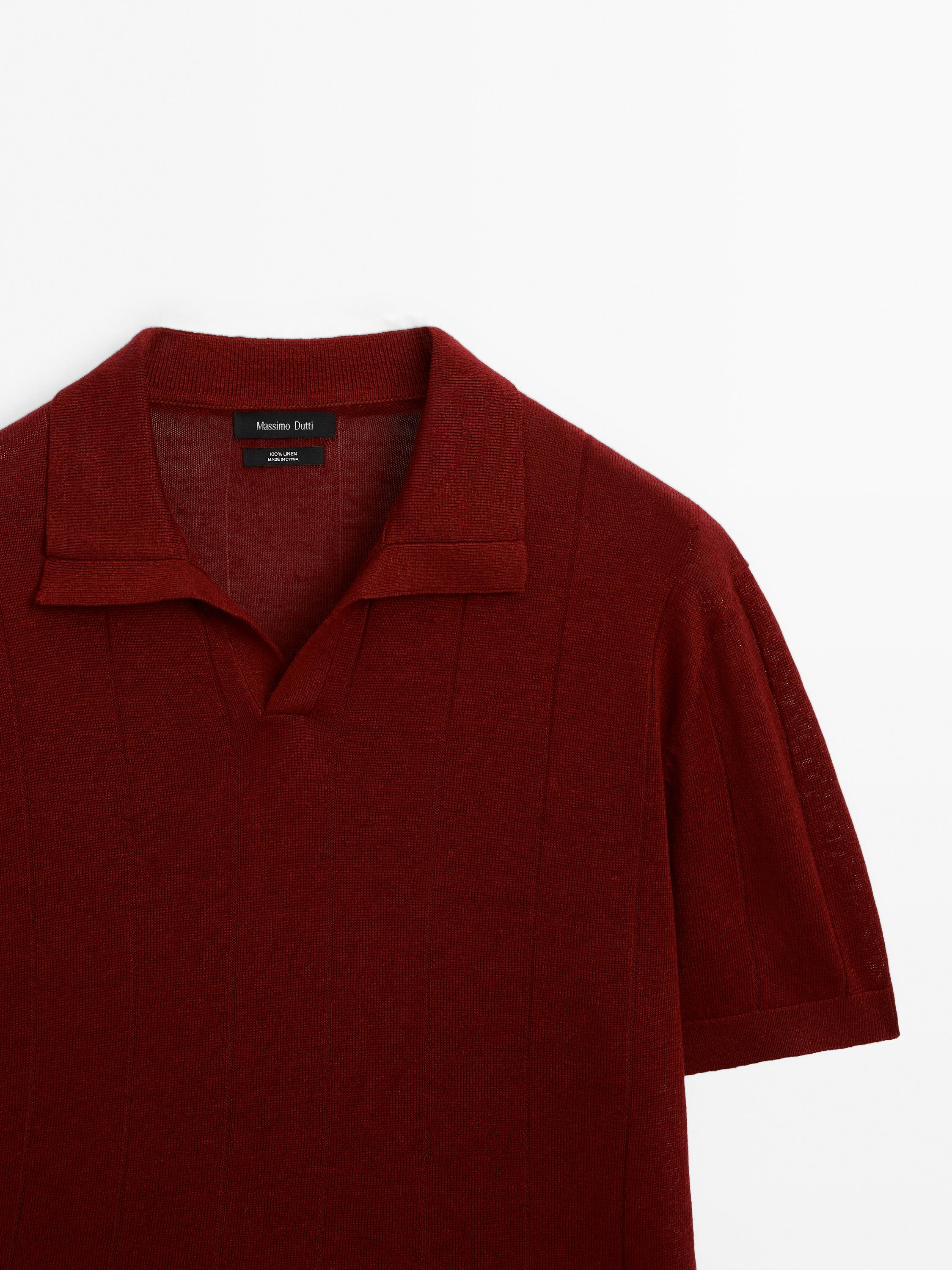 Linen polo collar knit sweater