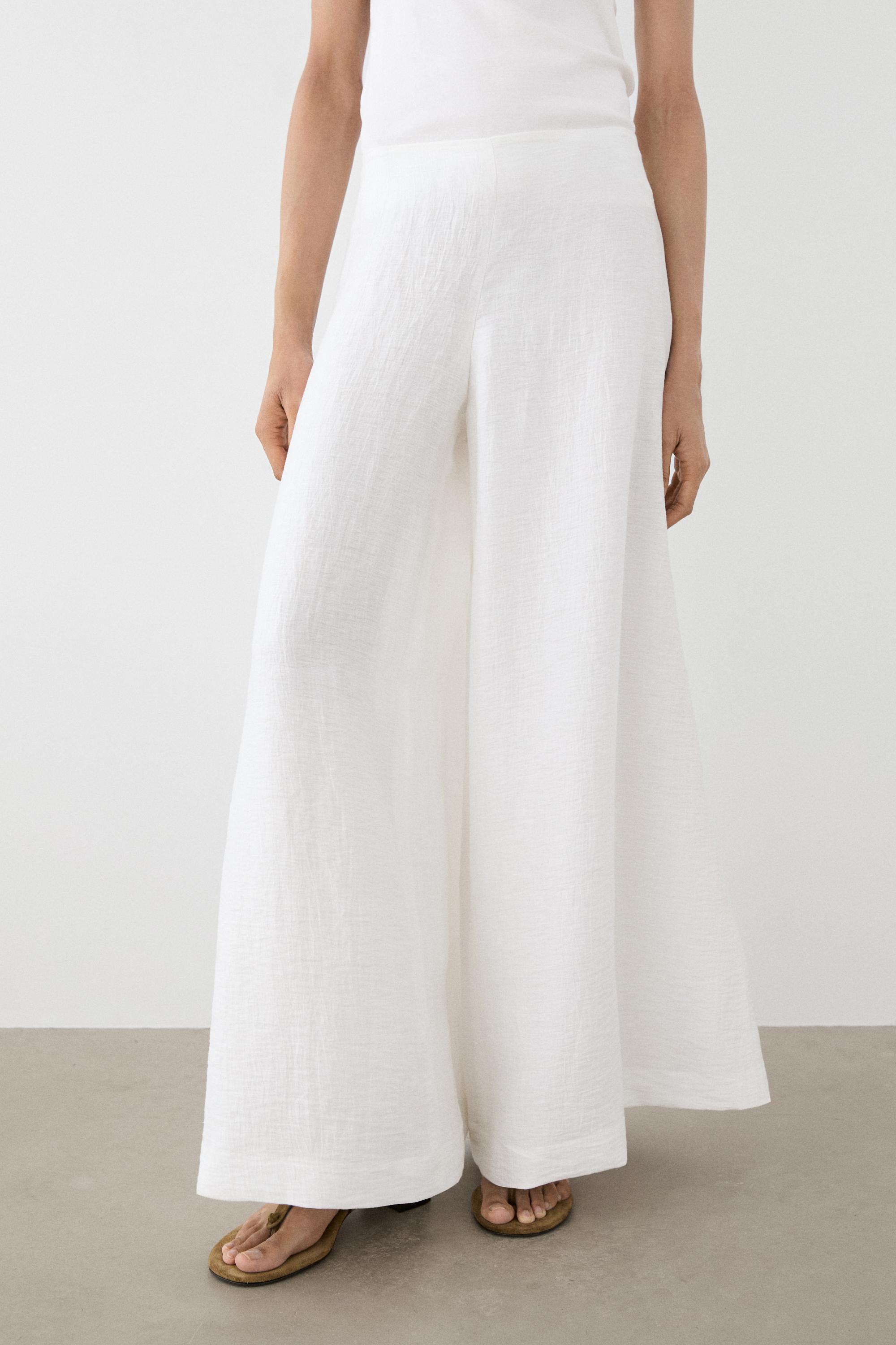 Linen blend palazzo trousers — Off white