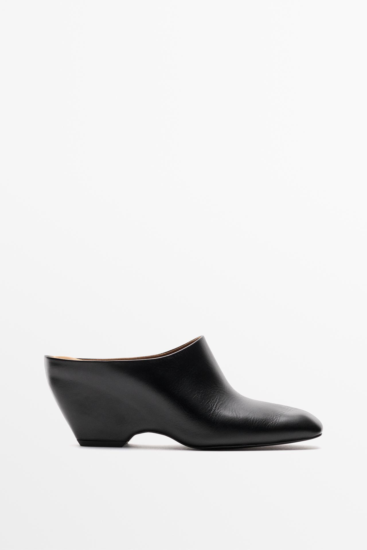 Leather wedge mule — BLACK