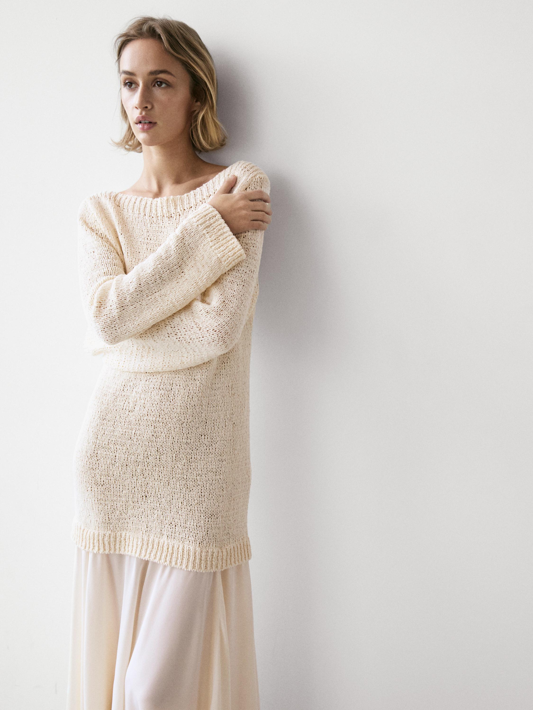 Combined asymmetric midi dress — CREAM