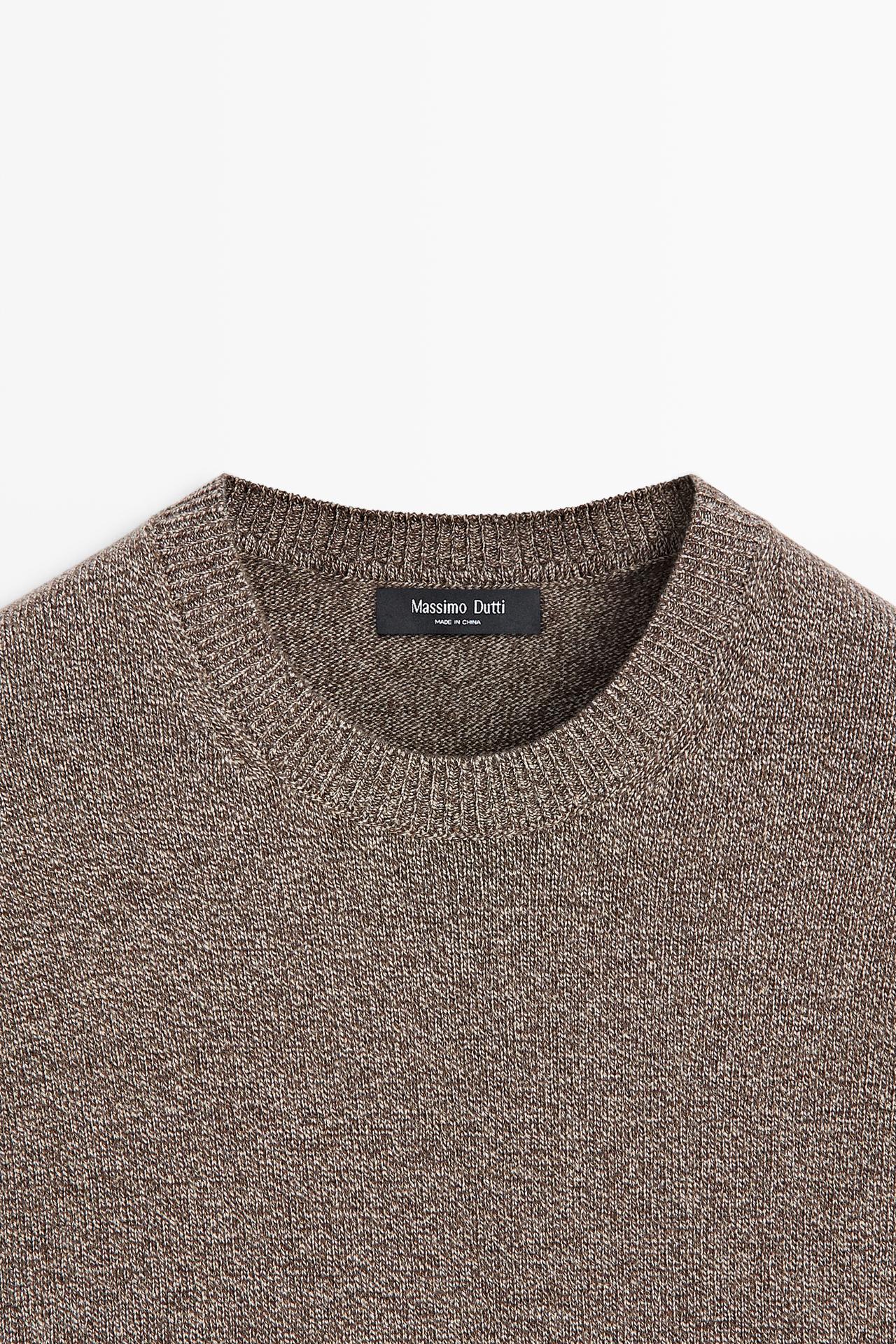 Mouliné knit sweater with wool, round neck — MOLE BROWN