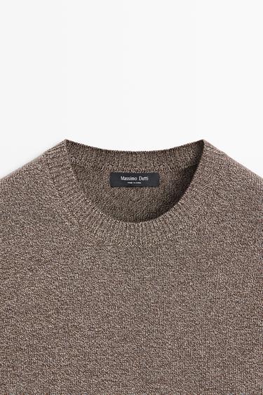 Mouliné knit sweater with wool, round neck — MOLE BROWN 9