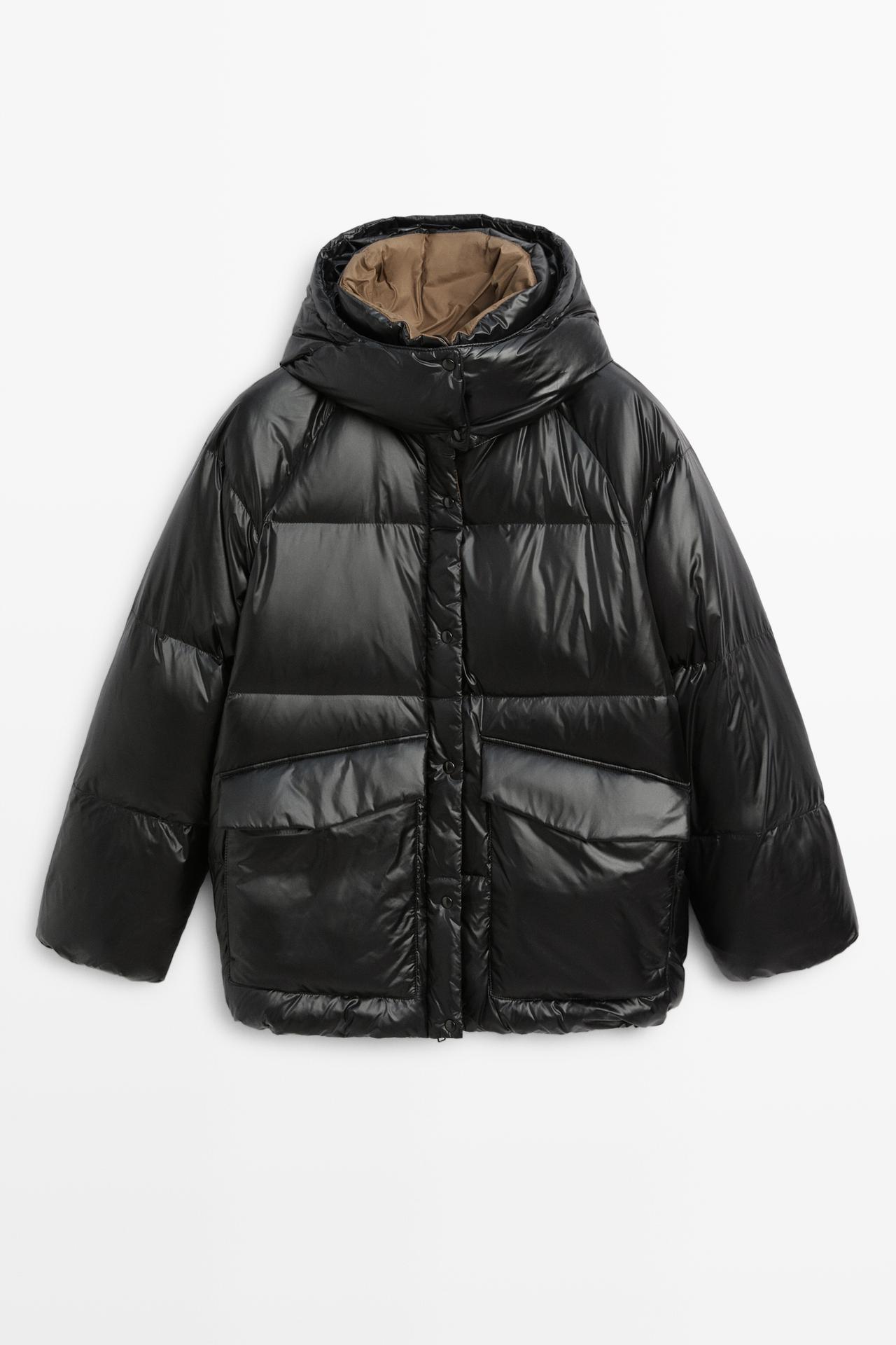 Down jacket with contrast interior — BLACK